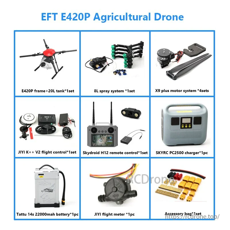 EFT E420P 20L Agriculture Drone - 4 Axis 20KG 20L 22L Tank Capacity Foldable Propeller Hobbywing Motor X9 plus JIYI K++ V2 H12 Remote Controller