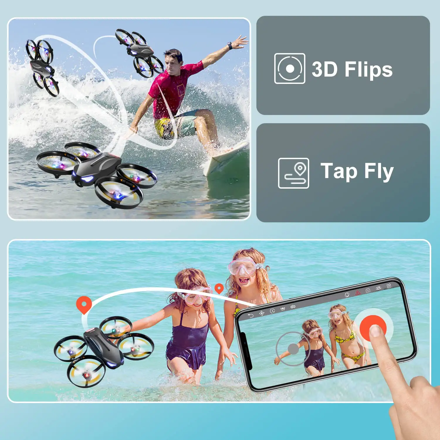 4DRC V16 Drone - with Camera for Kids,1080P FPV Camera Mini RC Quadcopter Beginners Toy with 7 Colors LED Lights,3D Flips,Gesture Selfie,Headless Mode,Altitude Hold,Boys Girls Birthday Gifts