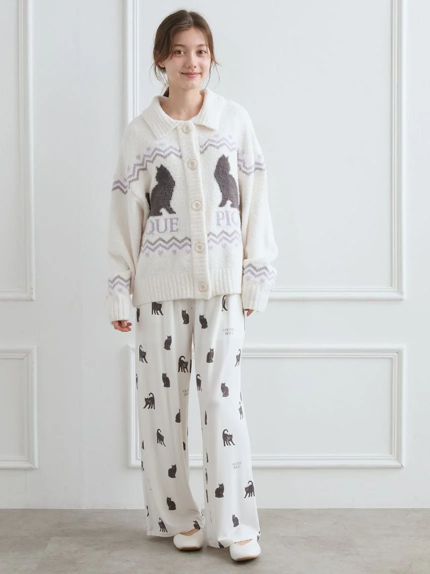 Black Cat Jacquard Collar Cardigan