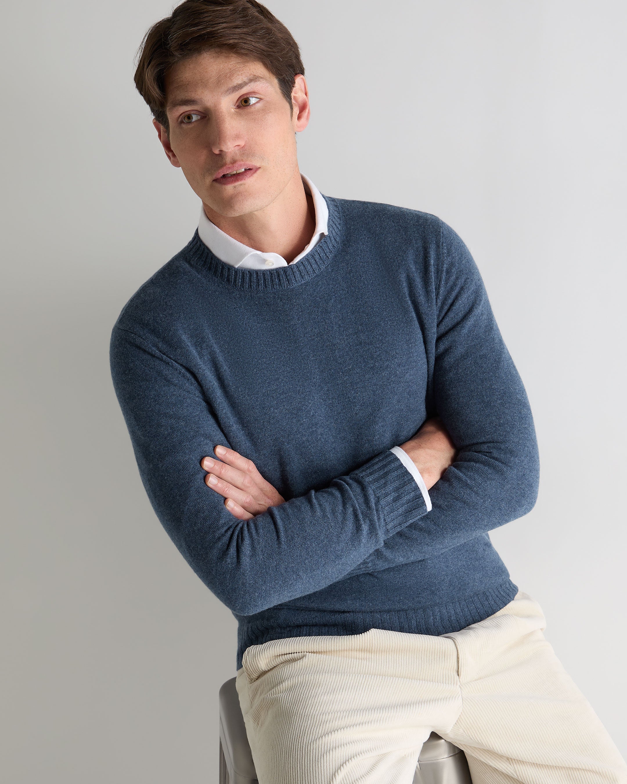Men's Shoreditch Round Neck Cashmere Sweater Light Denim Blue