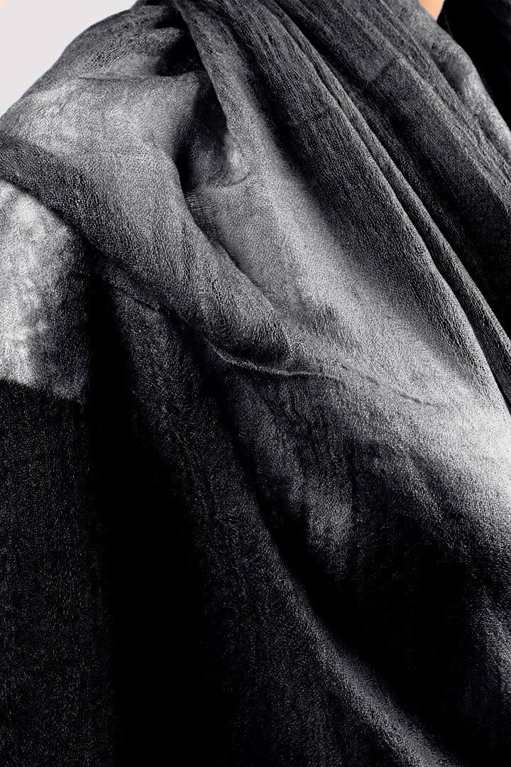 Handwoven Pure Cashmere Scarf Shawl in Midnight Black