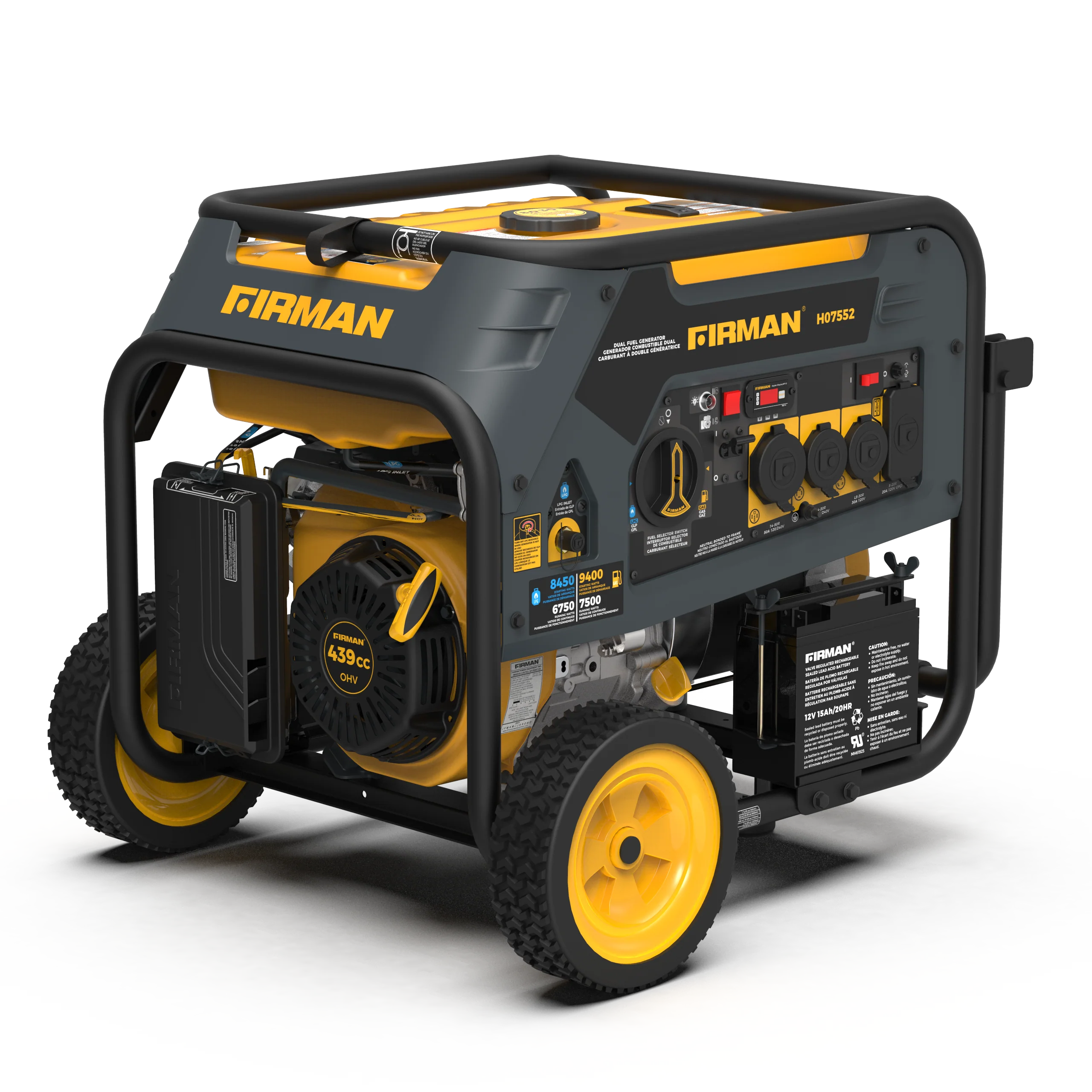 Dual Fuel Portable Generator 7500W Electric Start 120/240V