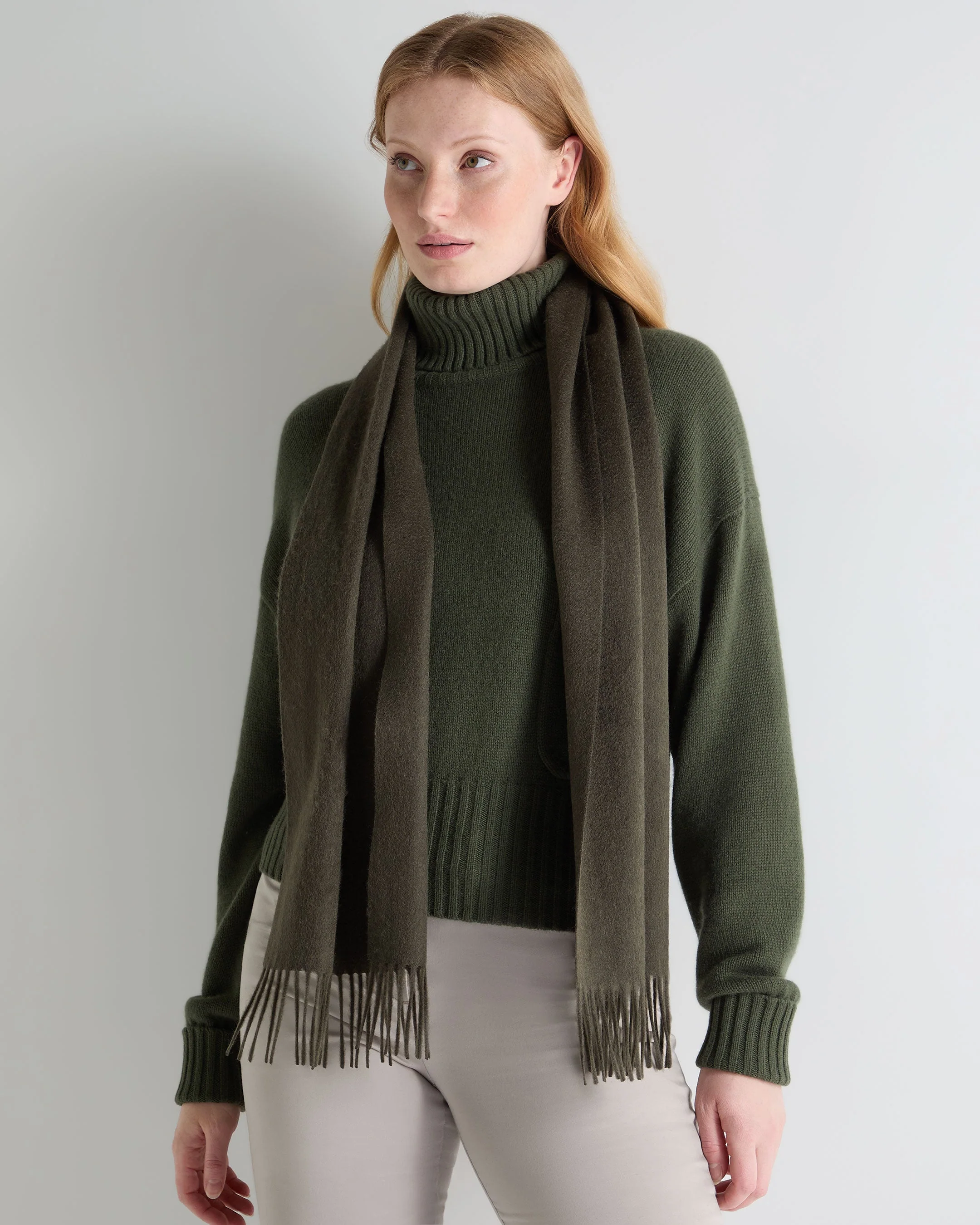 Unisex Woven Cashmere Scarf Arabica Khaki Green