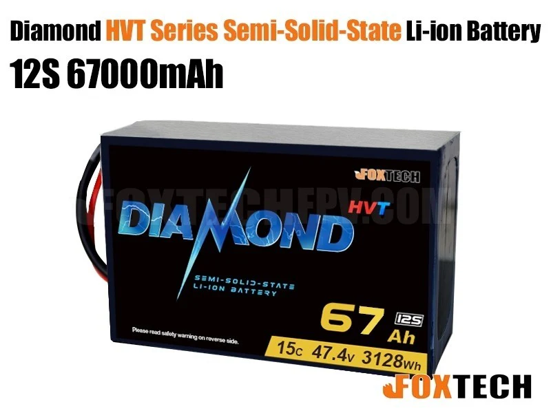 Diamond HVT 12S 47.4V 22Ah 35Ah 44Ah 67Ah 88Ah 134Ah 4.45V/Cell -40℃~60℃ Ultra-Low Temperature Semi Solid State Li-ion Battery for Drone