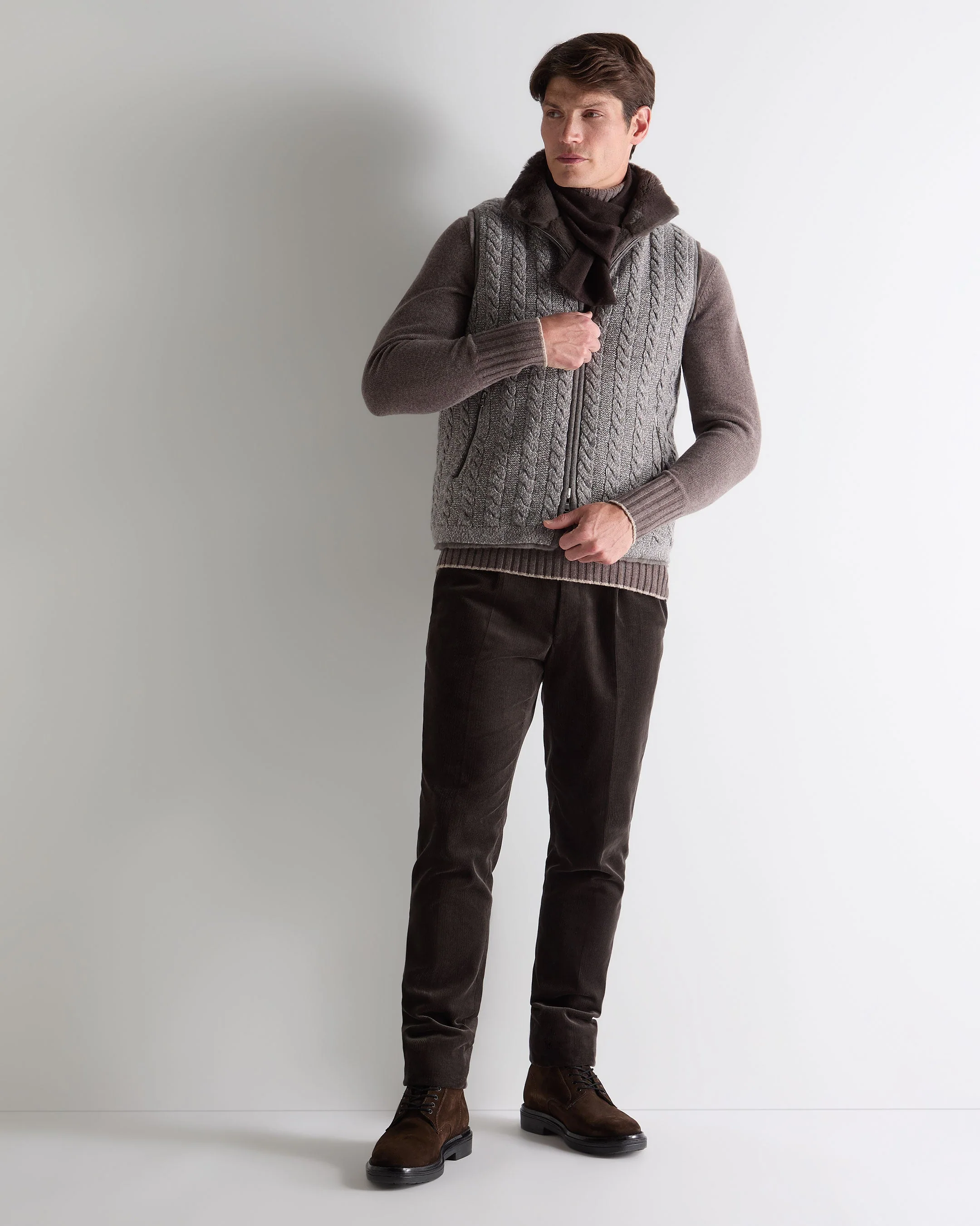 Men's Dolomiti Cable Fur Gilet Soft Truffle Brown Marl