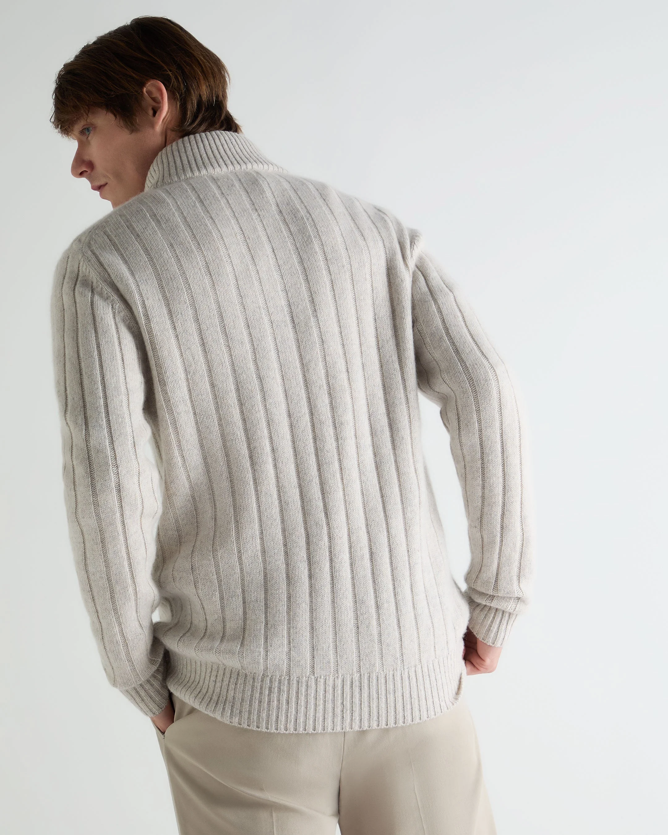 Men's Colorado Cable Fur Trim Cashmere Jacket Ash Grey Marl