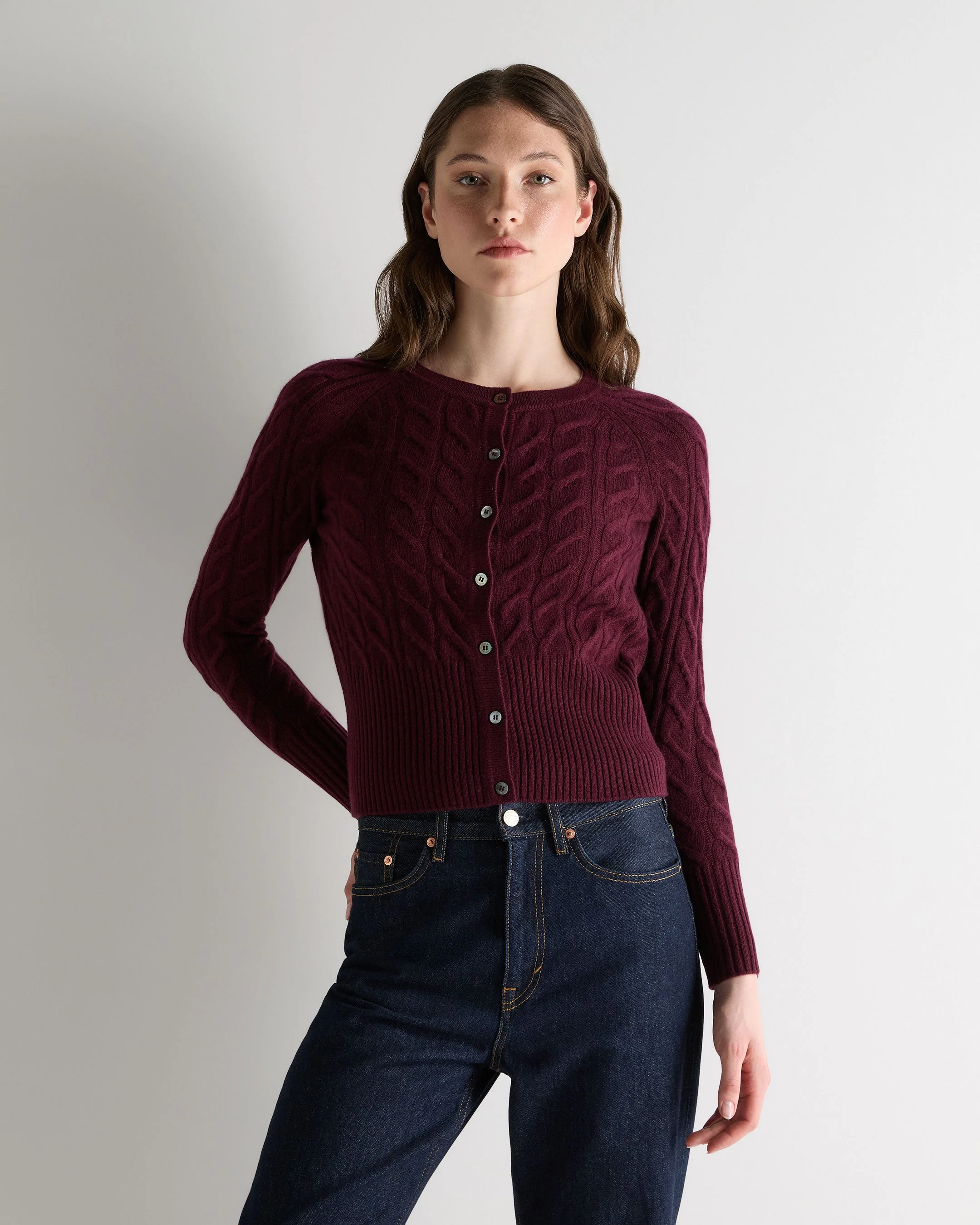 Women's Myla Cable Cashmere Cardigan Bordeaux Red