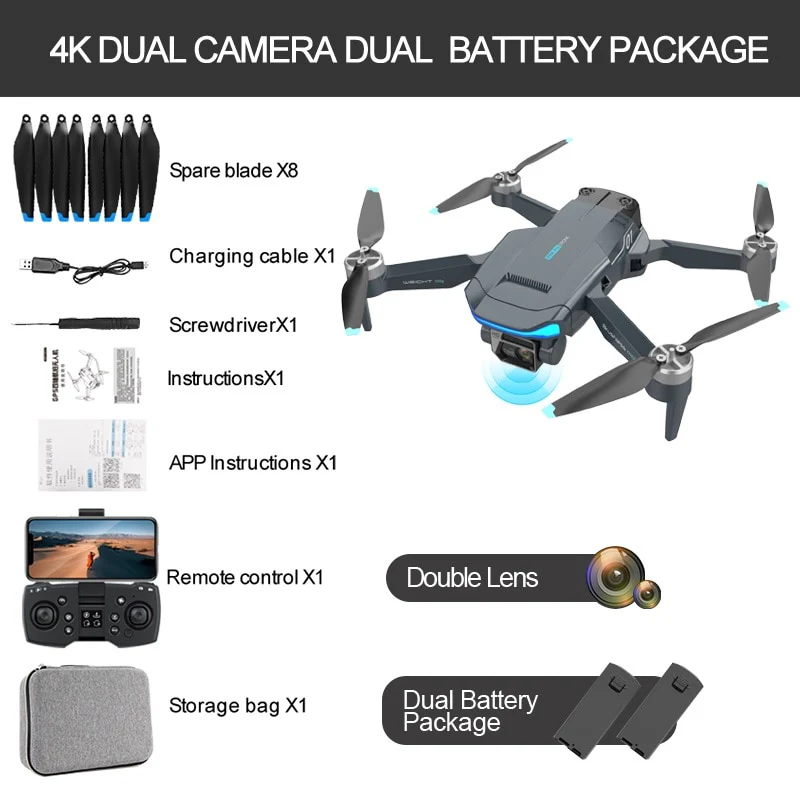 F194 Mini GPS Drone - 4K HD Dual Camera Fixed Height Brushless  5G WIFI FPV Foldable Quadcopter RC Distancce 1000m 150g Body Weight