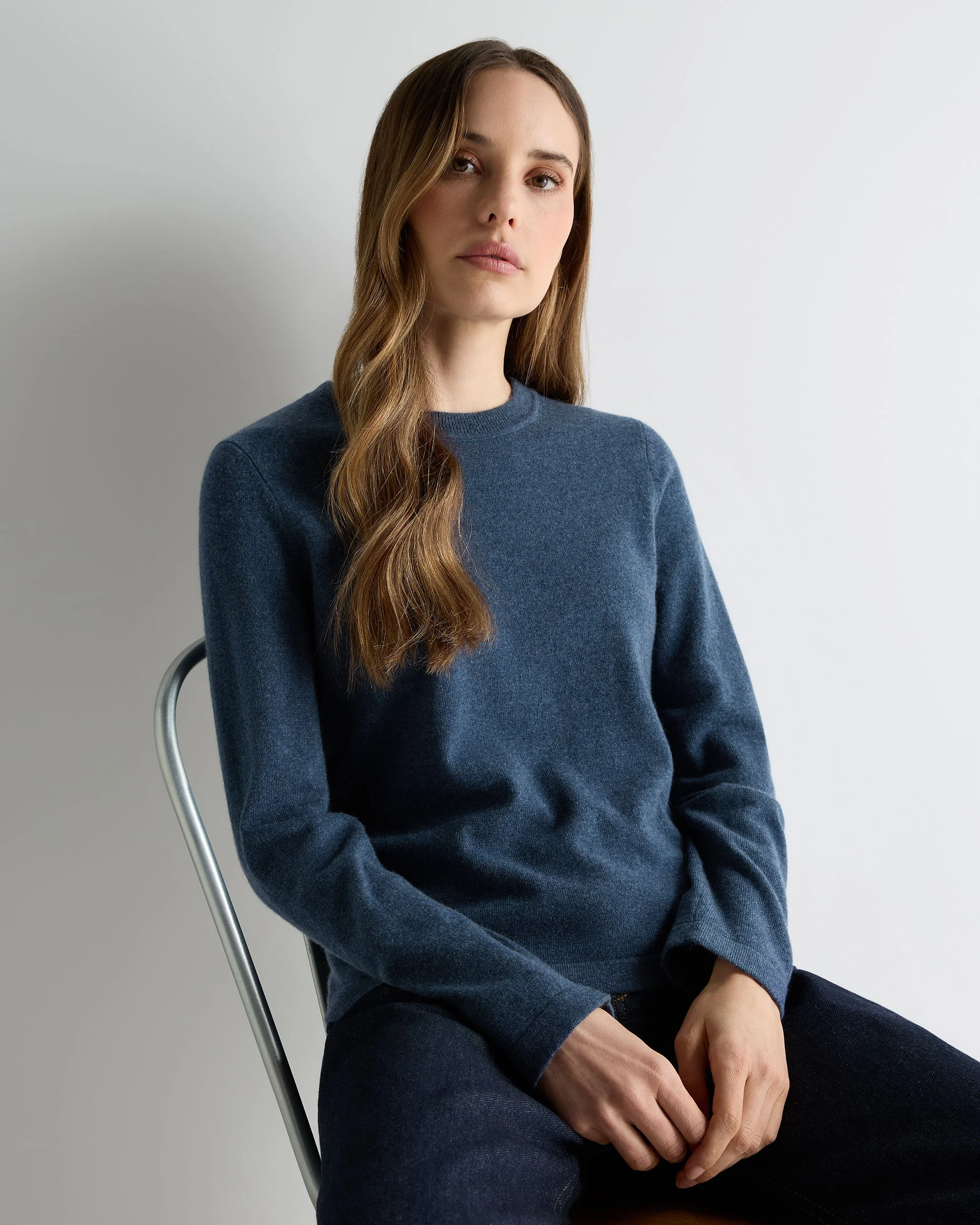 Women's Hallie Round Neck Cashmere Sweater Light Denim Blue