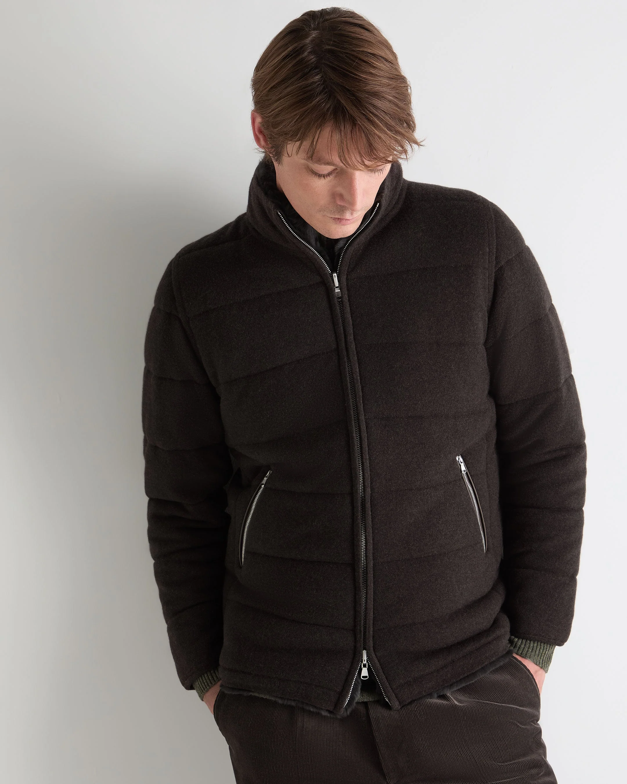 Men's Whistler Fur Quilted Cashmere Jacket Chocolate Brown