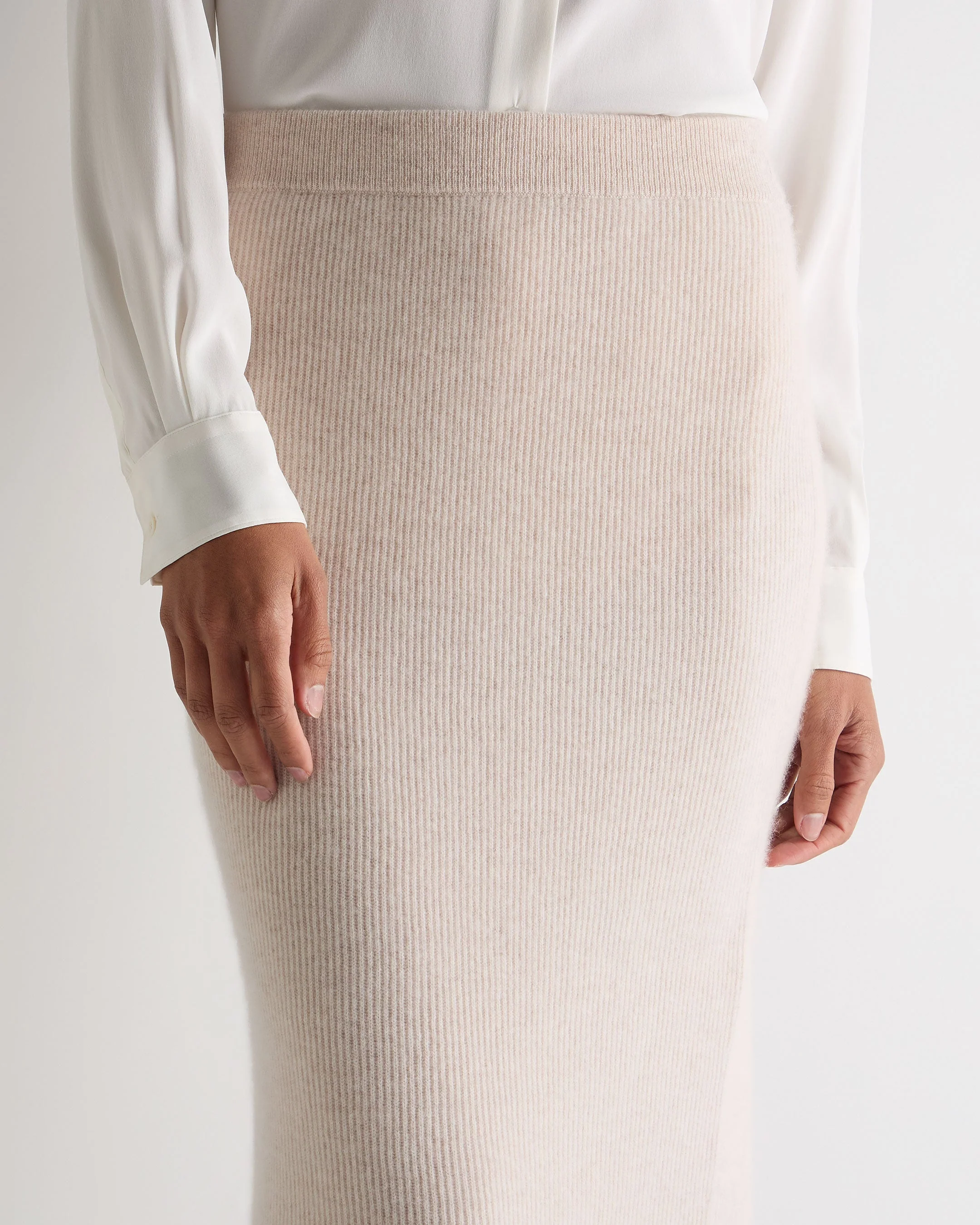 Women's Rib Cashmere Skirt Ecru White
