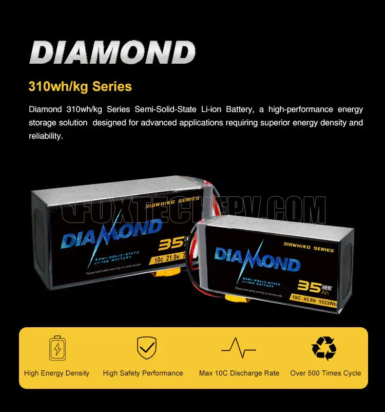 Diamond 21.9V 6S 35000mAh 10C Semi Solid State Li-ion Battery - 35Ah 766WH 310WH/KG High Density Lithium Battery for UAV Drone