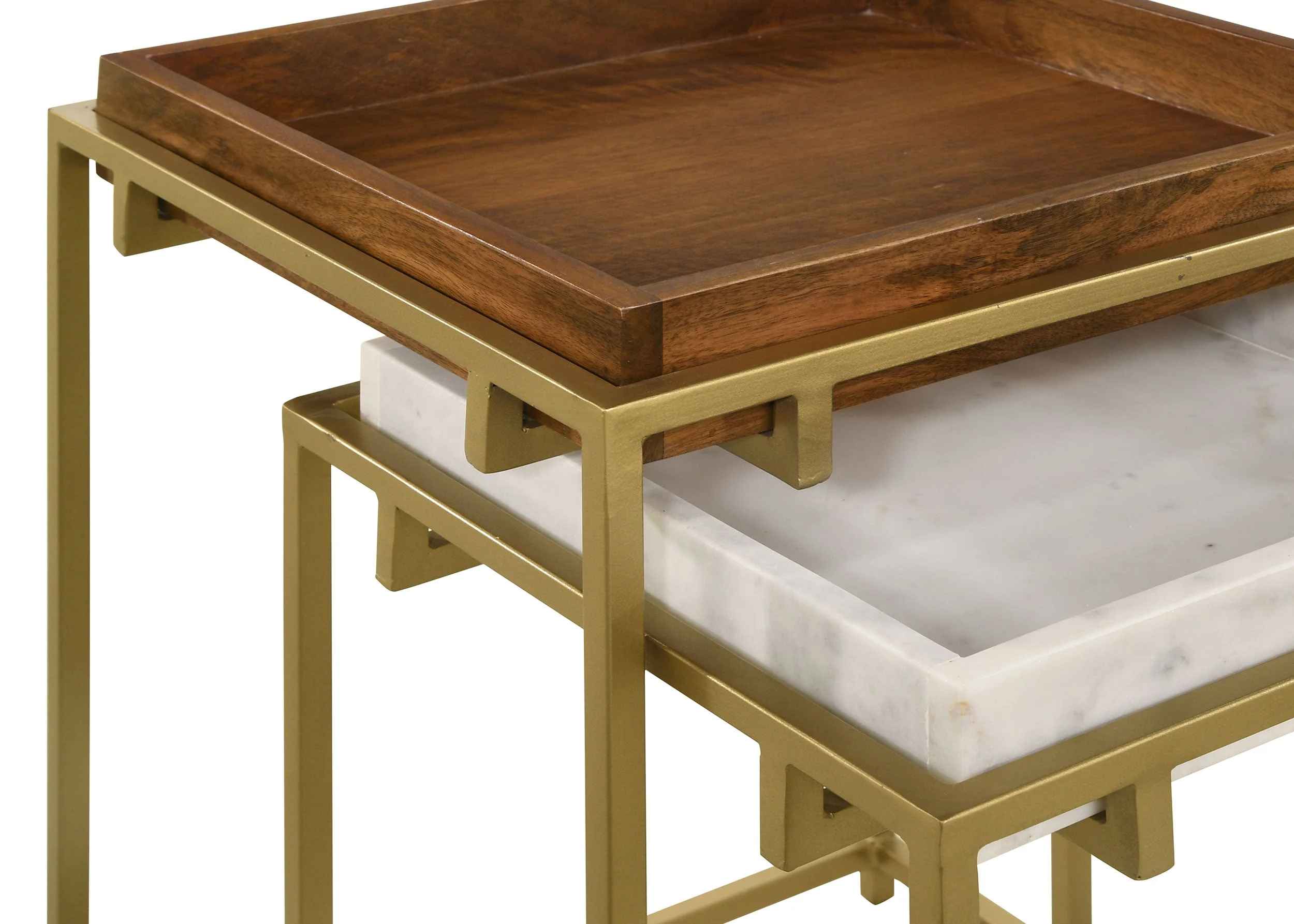 Bolden  Wood and Marble Top Nesting Table Set Gold
