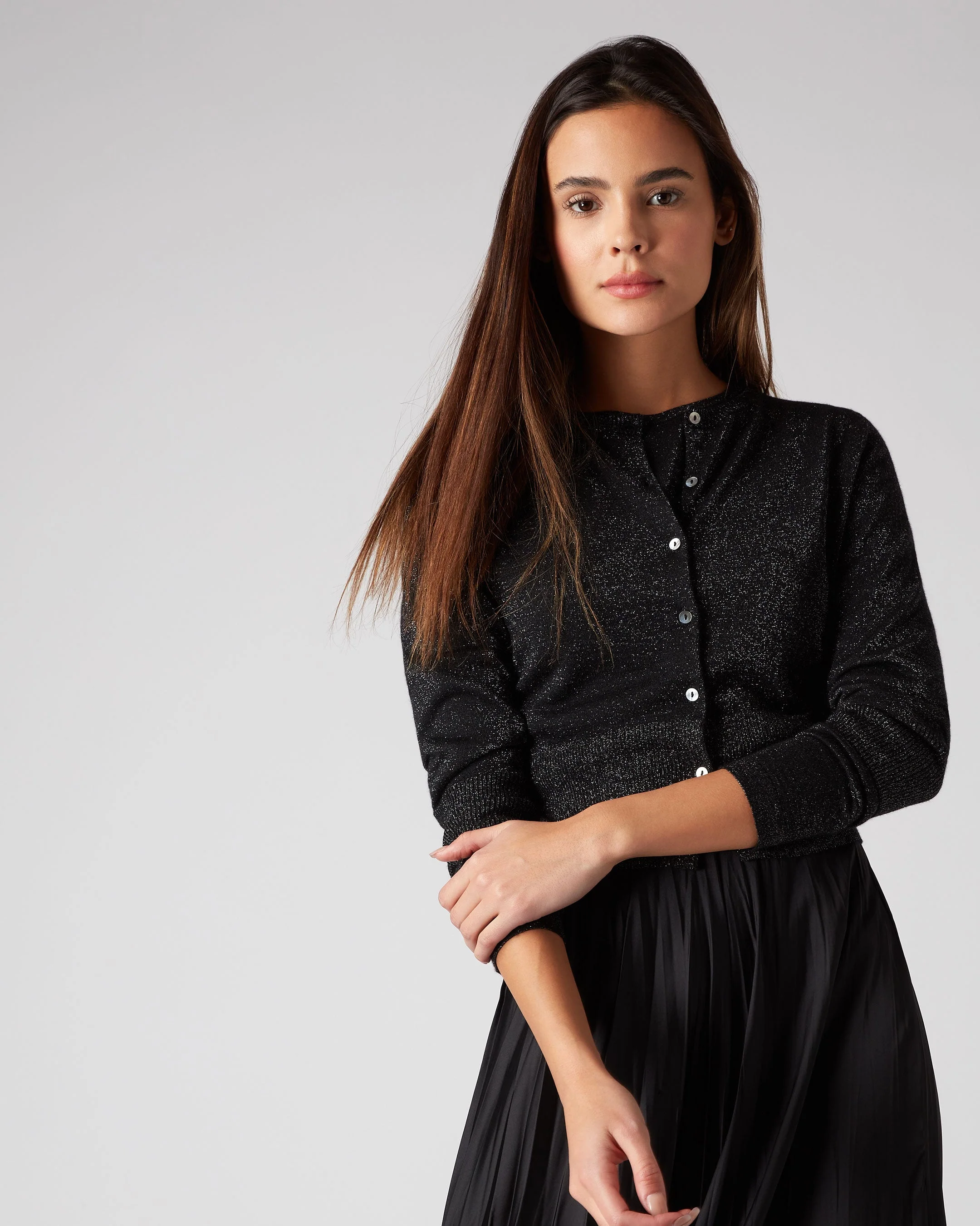 Women's Darcie Superfine Cashmere Cropped Cardigan With Lurex Black Sparkle