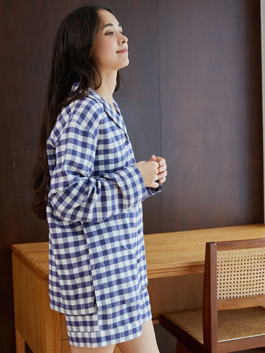 Checkered Long Sleeve Sleep Shirt Sleepwear