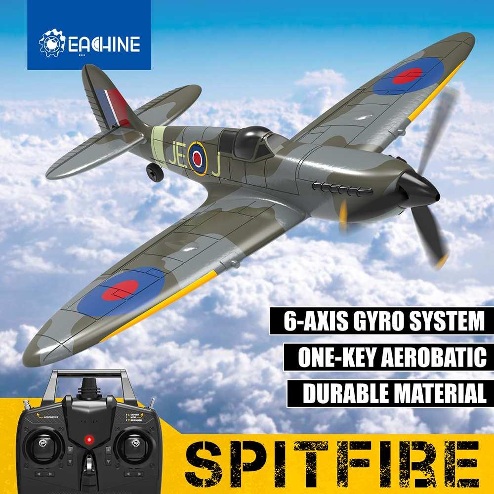 Eachine Spitfire RC Airplane - 2.4GHz EPP 400mm Wingspan 6-Axis Gyro One-Key U-Turn Aerobatic Mini RTF for Trainer Beginner Toys