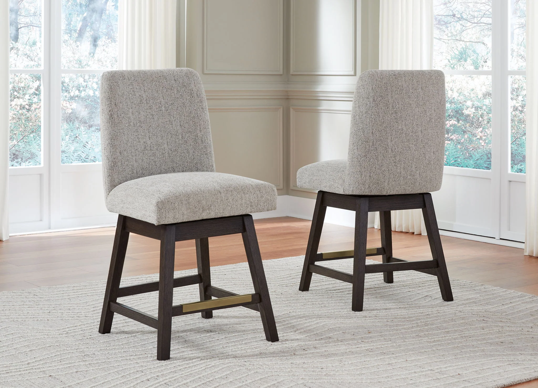 Burkhaus - Upholstered Swivel Barstool (Set of 2) - Beige / Dark Brown