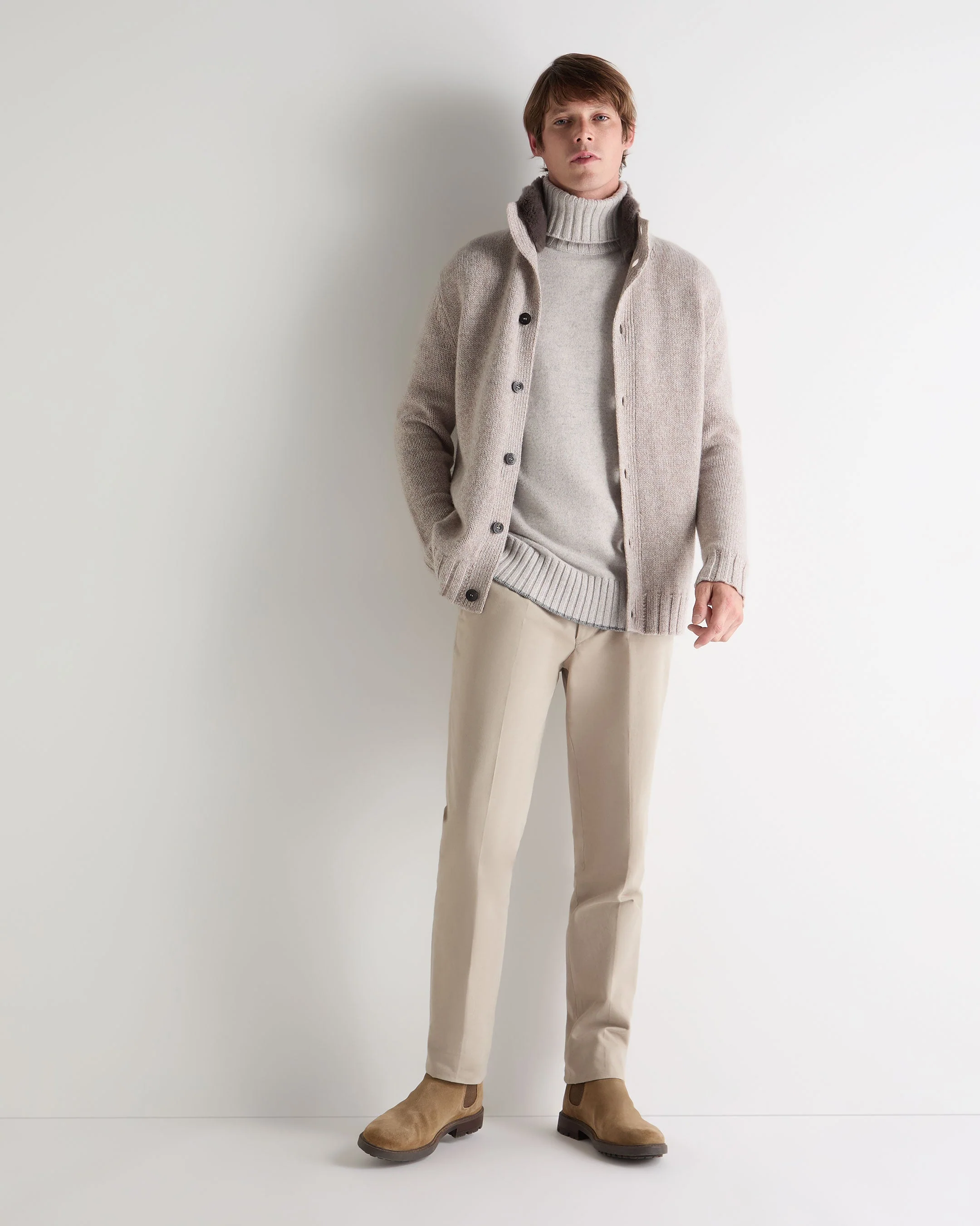 Men's Brompton Turtle Neck Cashmere Sweater Nougat Brown Marl