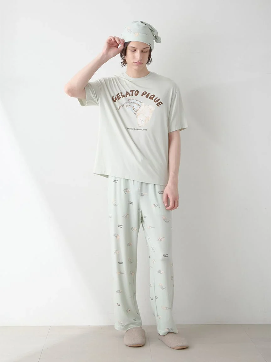 Mens Sleeping Cat Rayon All-over Print Pants