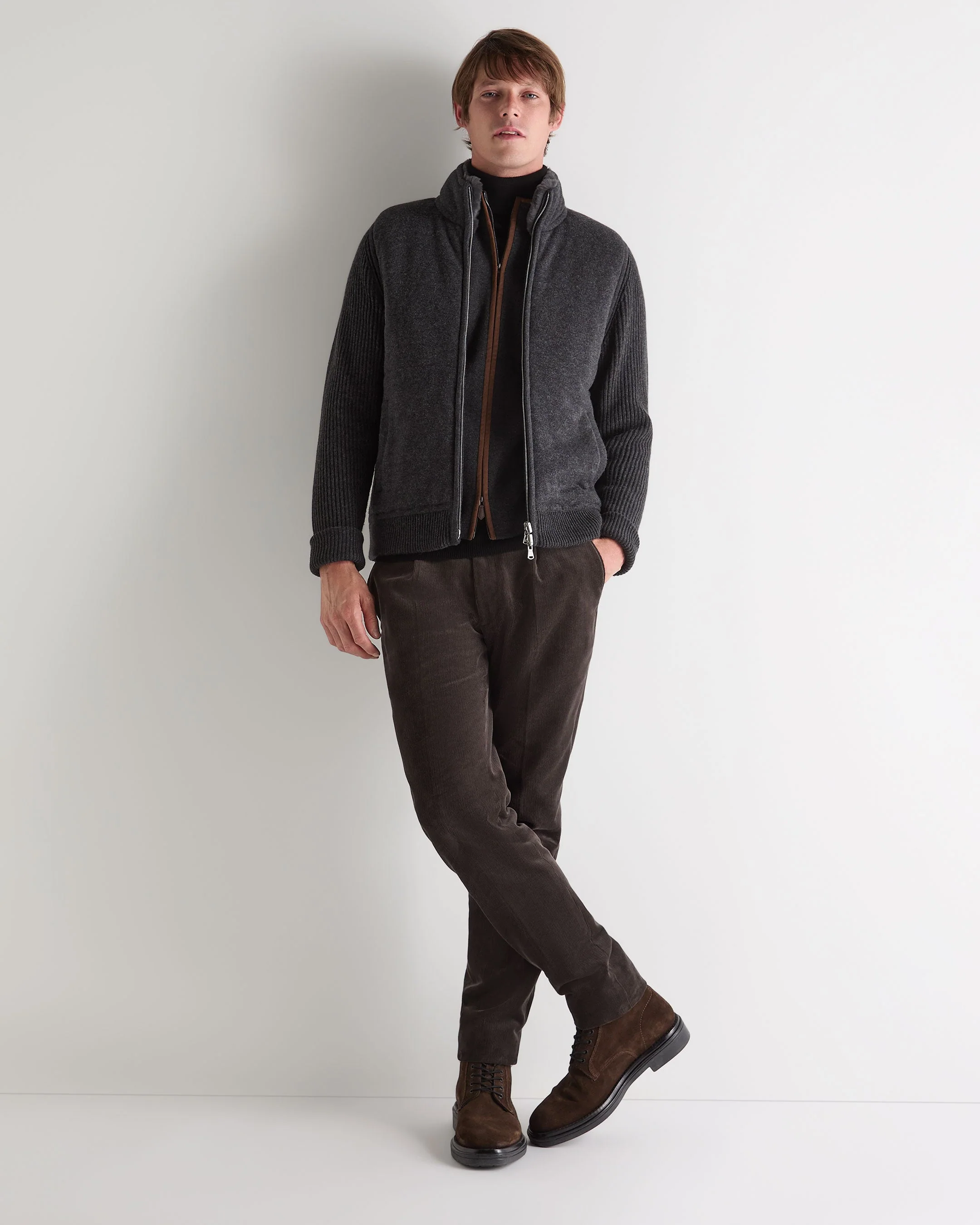 Men's Mall Padded Cashmere Jacket Deep Charcoal Grey