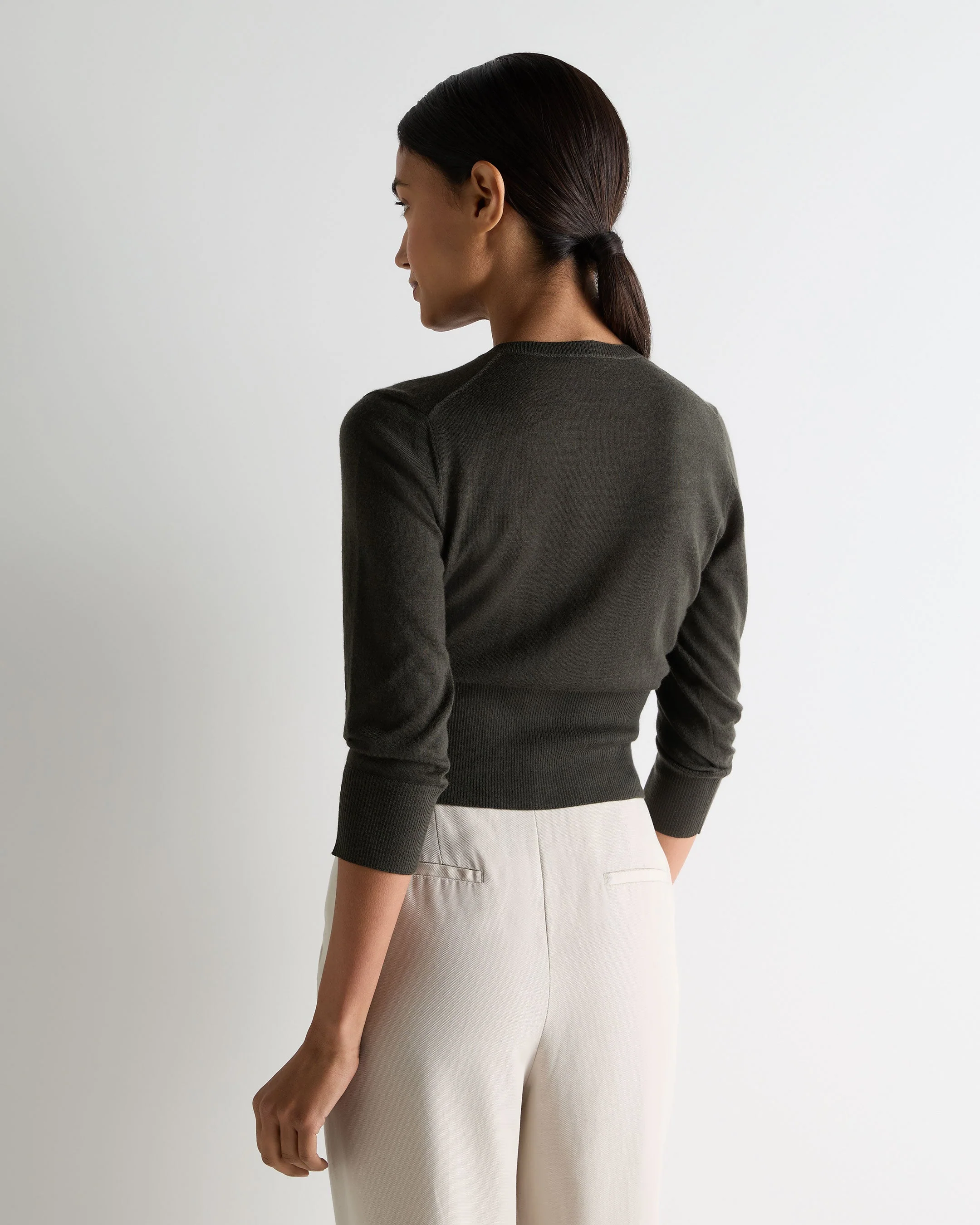 Women's Darcie Superfine Cashmere Cropped Cardigan Arabica Khaki Green