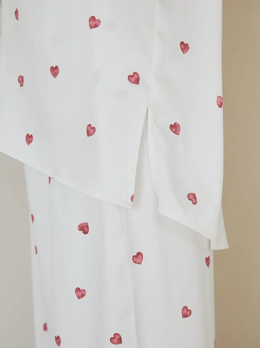 Heart Pattern Satin Pajama Shirt