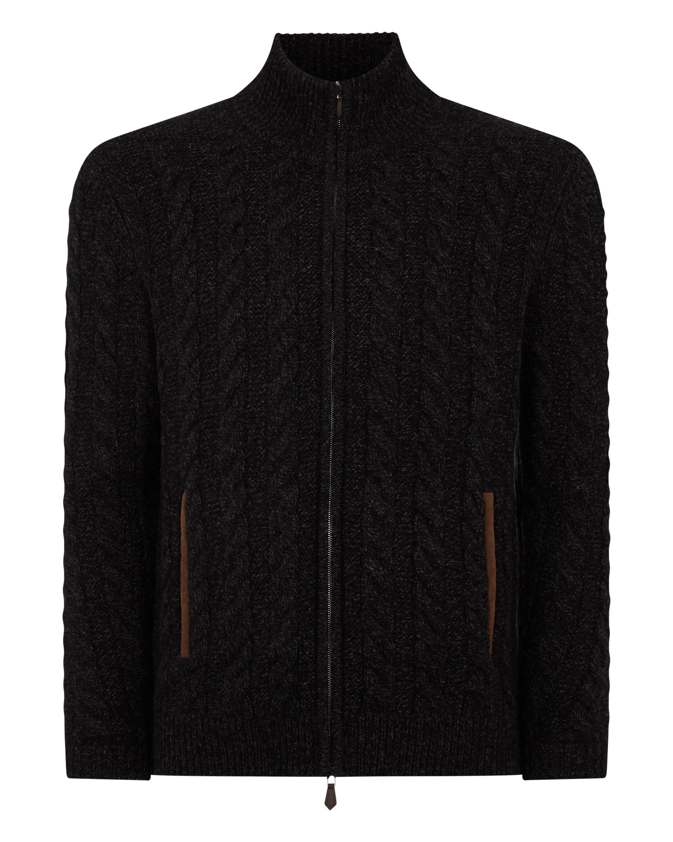 Men's Richmond Cable Cashmere Cardigan Charcoal Grey Melange