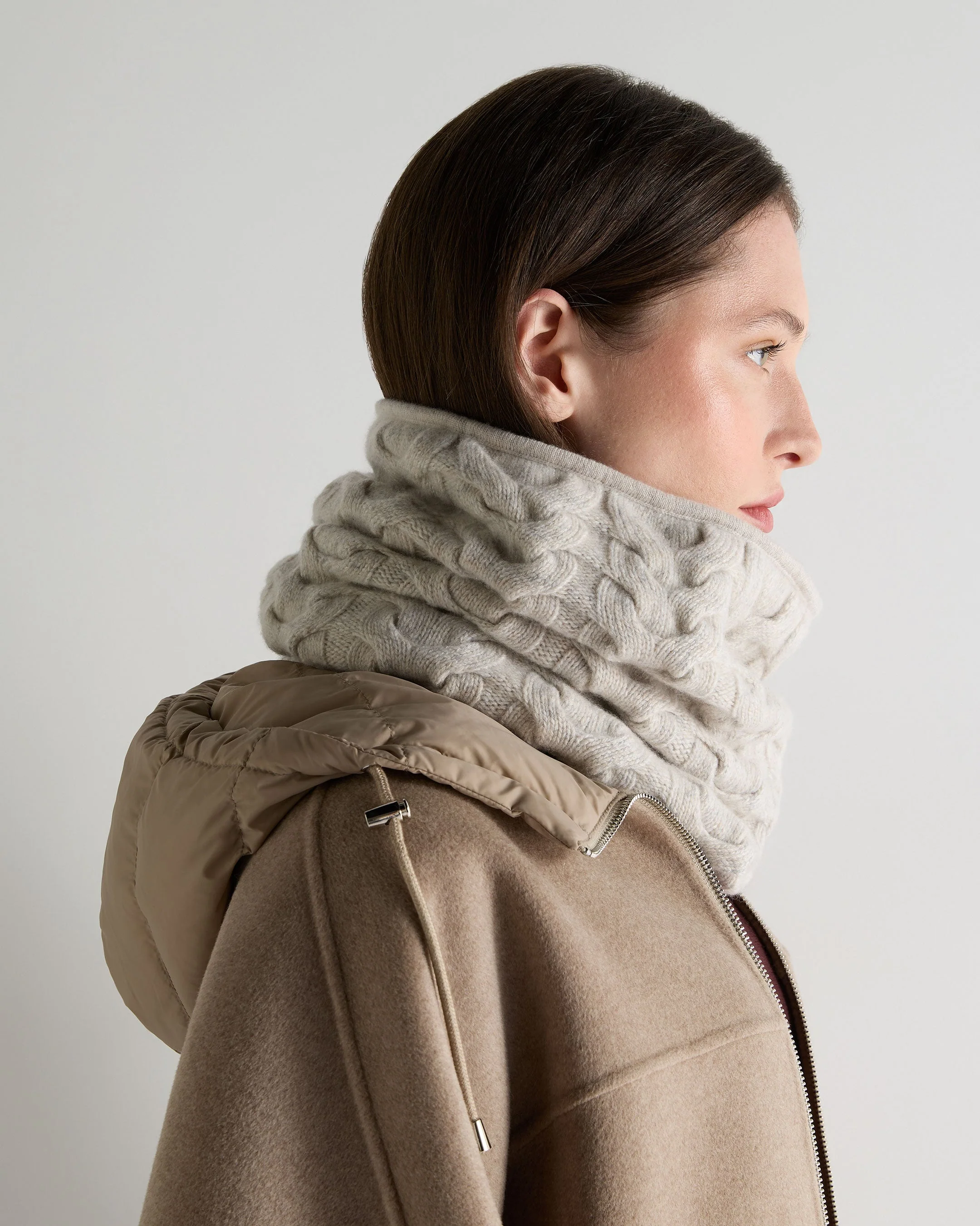Unisex Cable Cashmere Snood Ash Grey Marl