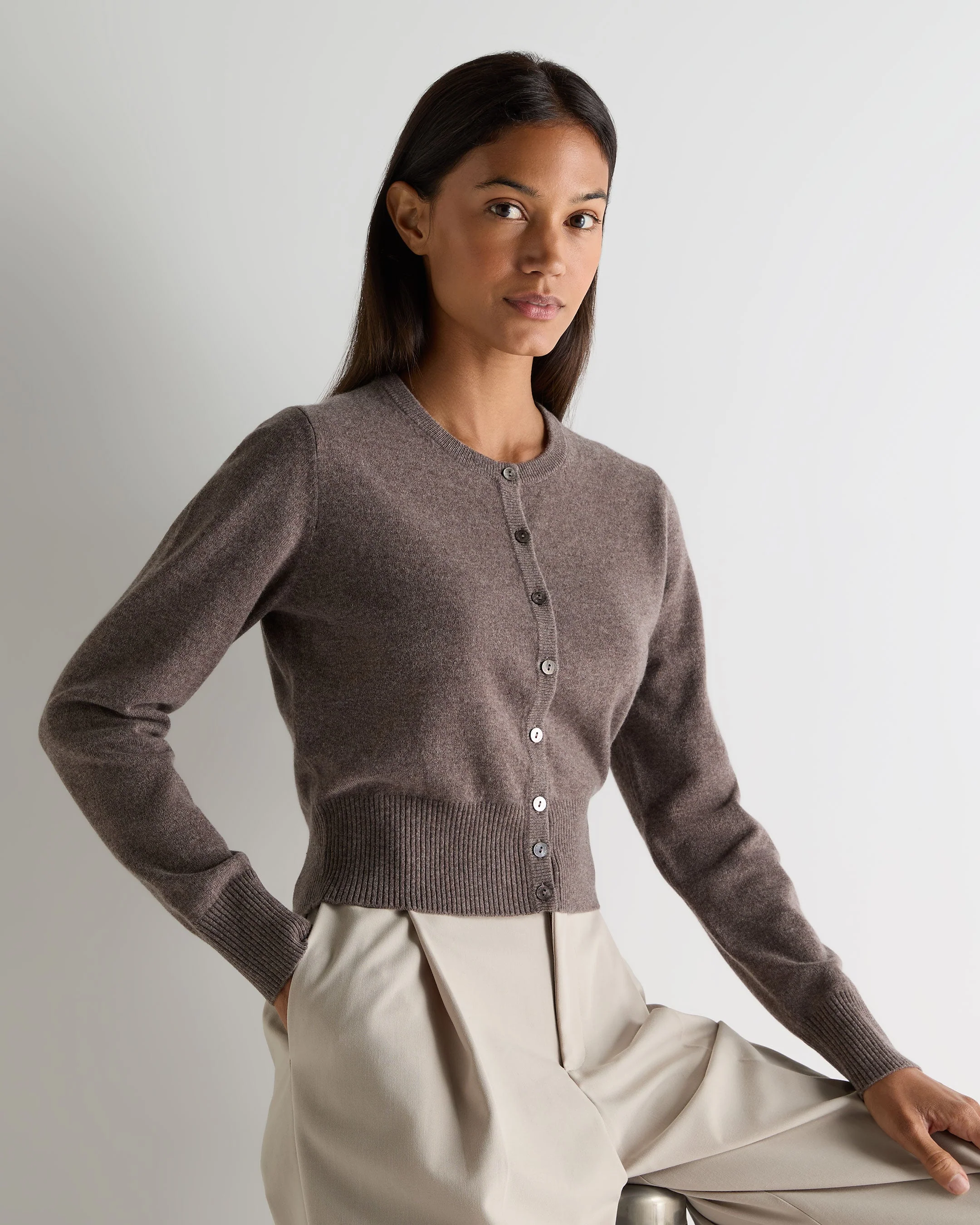 Women's Ivy Cropped Cashmere Cardigan Otter Brown