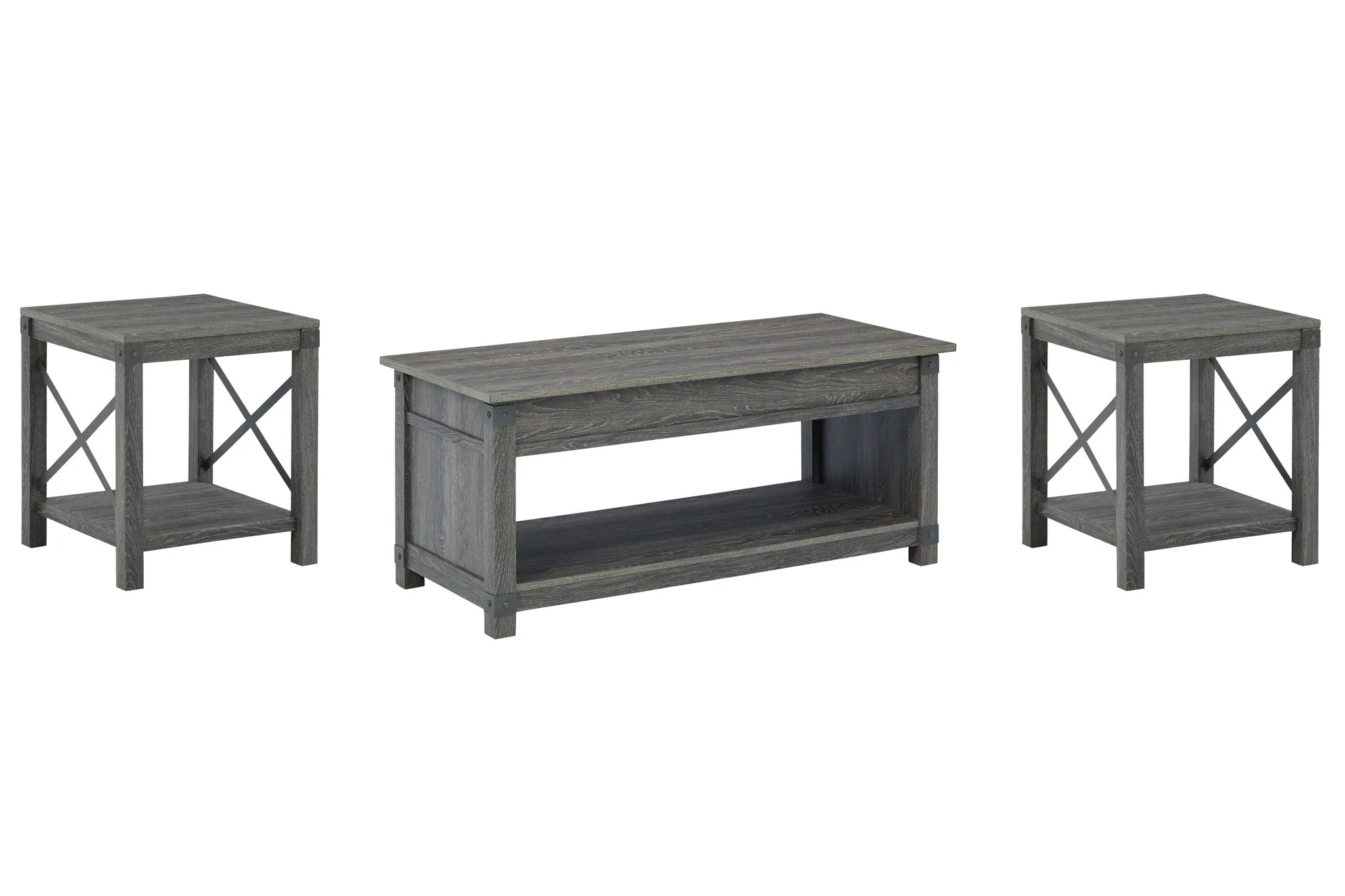 Freedan - 3 Pc. - Coffee Table, 2 End Tables - Grayish Brown