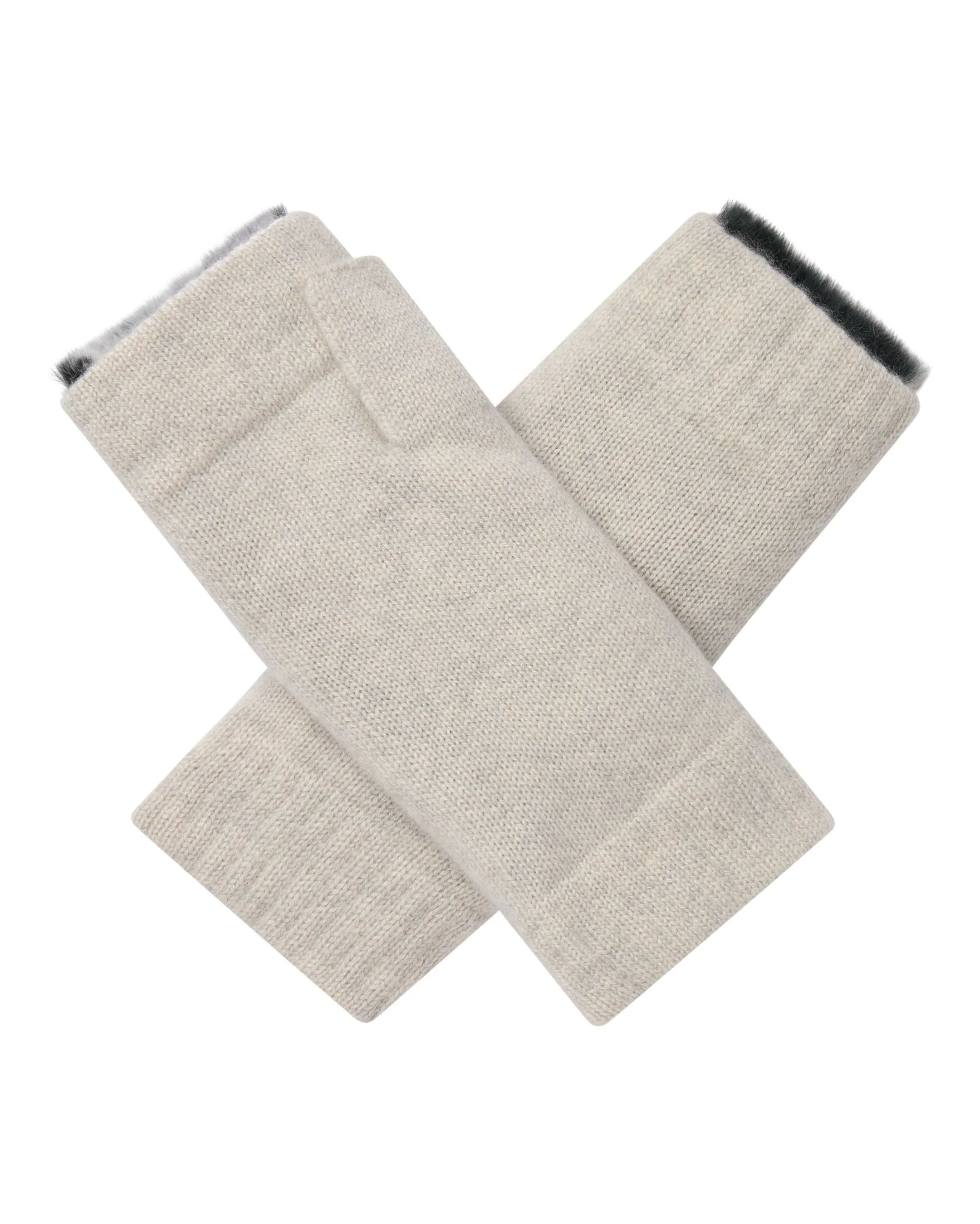 Unisex Fur Lined Fingerless Cashmere Gloves Pebble Grey