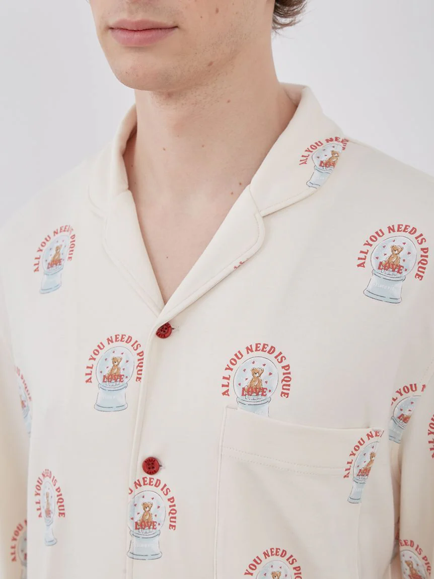 Snow Globe Bear Pattern Sleep Shirt Long Sleeve Sleepwear