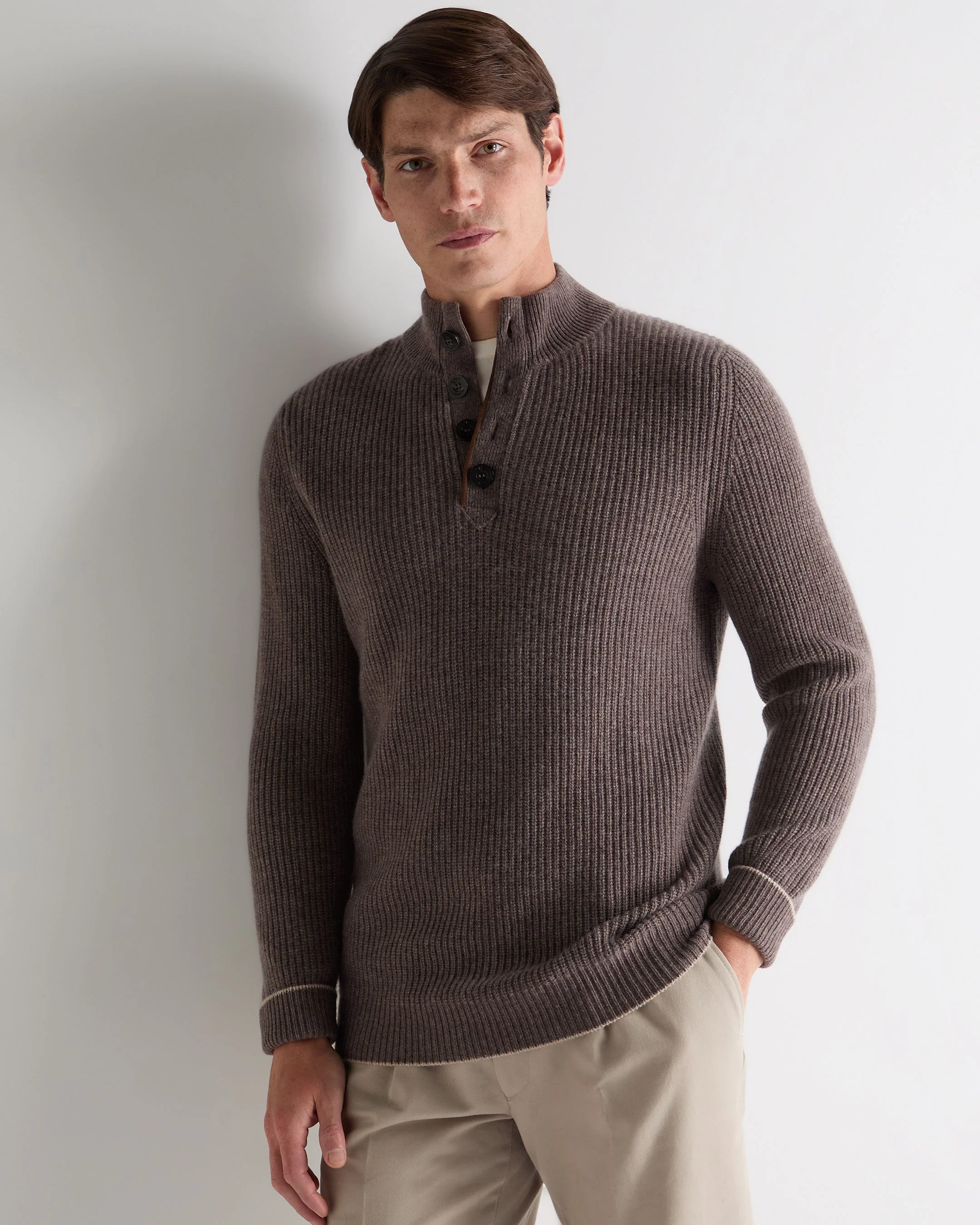 Men's Beauchamp Half Button Cashmere Sweater Otter Brown