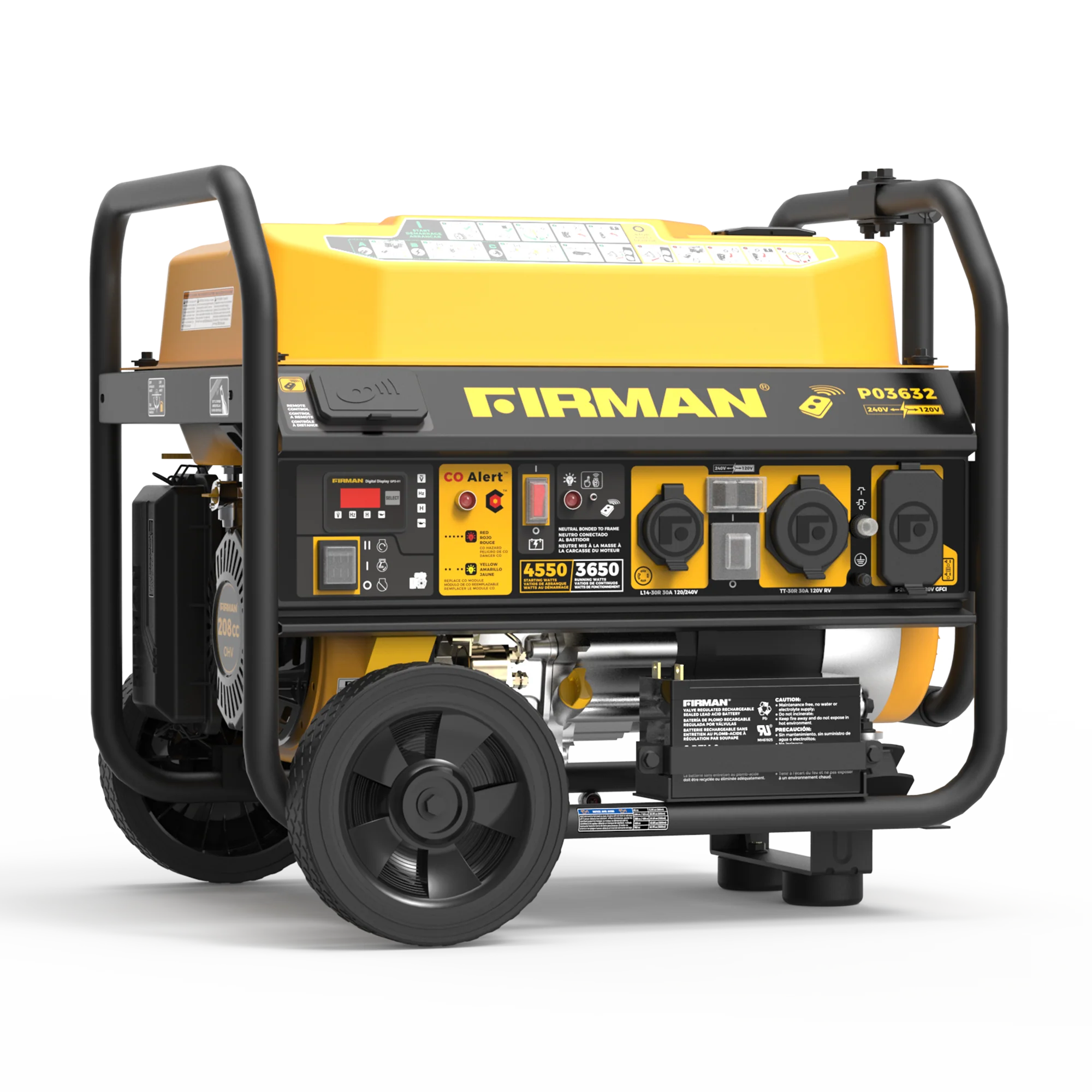 Gas Portable Generator 4550/3650W Remote Start 120/240V CO Alert