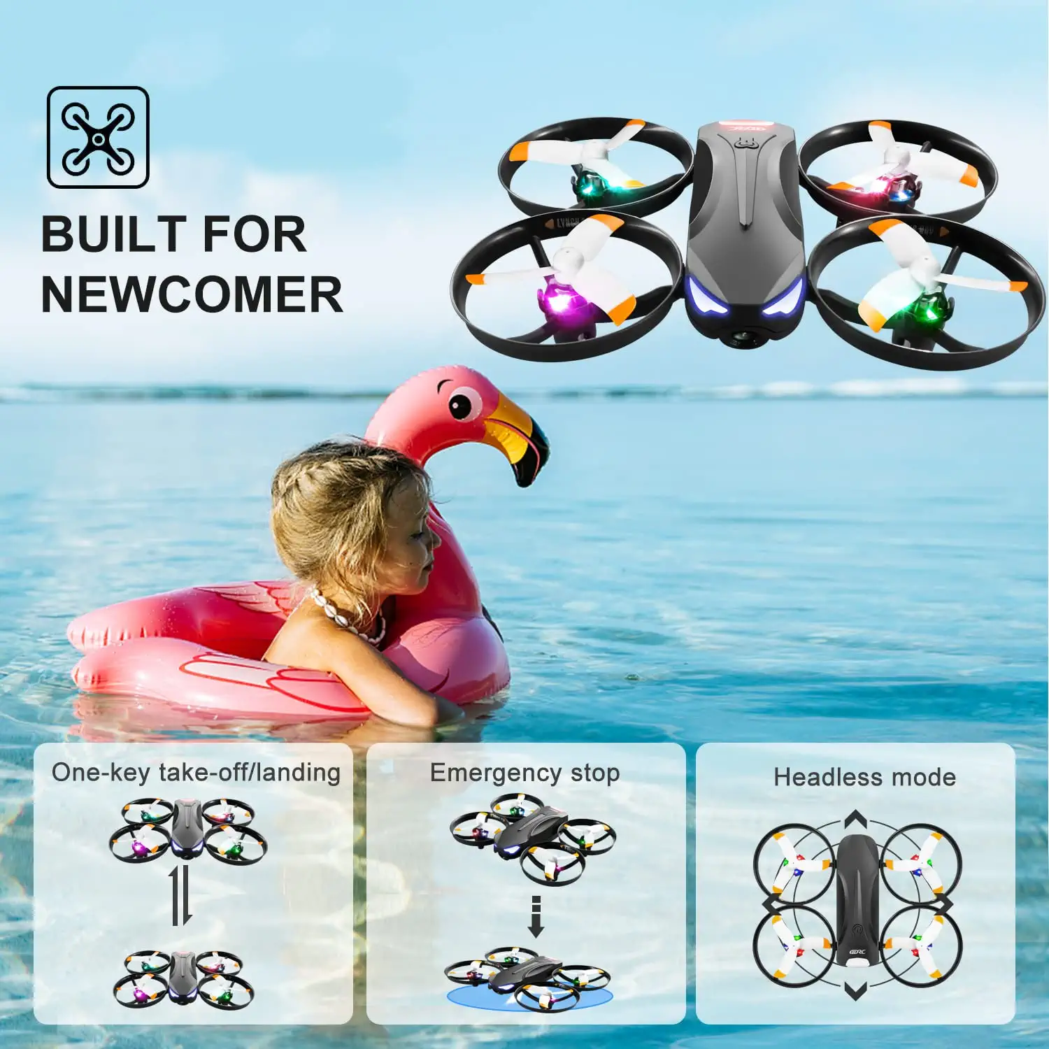 4DRC V16 Drone - with Camera for Kids,1080P FPV Camera Mini RC Quadcopter Beginners Toy with 7 Colors LED Lights,3D Flips,Gesture Selfie,Headless Mode,Altitude Hold,Boys Girls Birthday Gifts