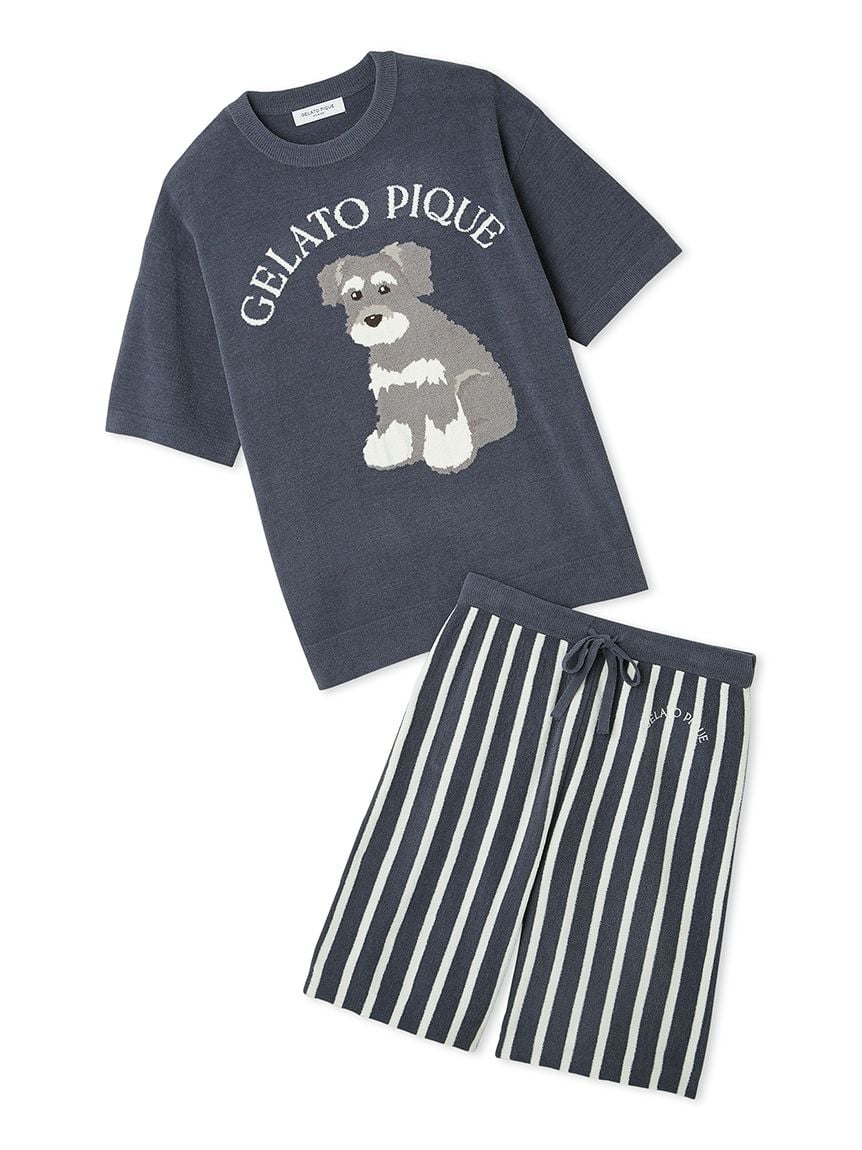 Mens Schnauzer Airy Moco Jacquard Pullover & Shorts Set