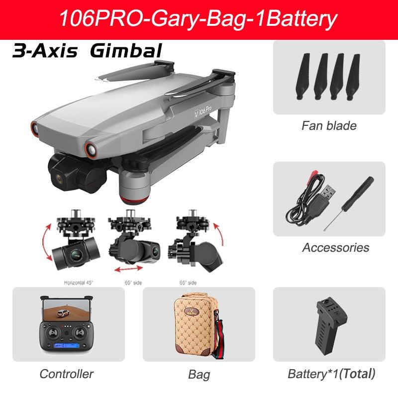 106 Pro GPS Drone - 4K HD Dual Camera Three-Axis Anti-Shake Gimbal 5G WIFI FPV Brushless Motor Foldable Quadcopter Gift Toy Professional Camera Drone