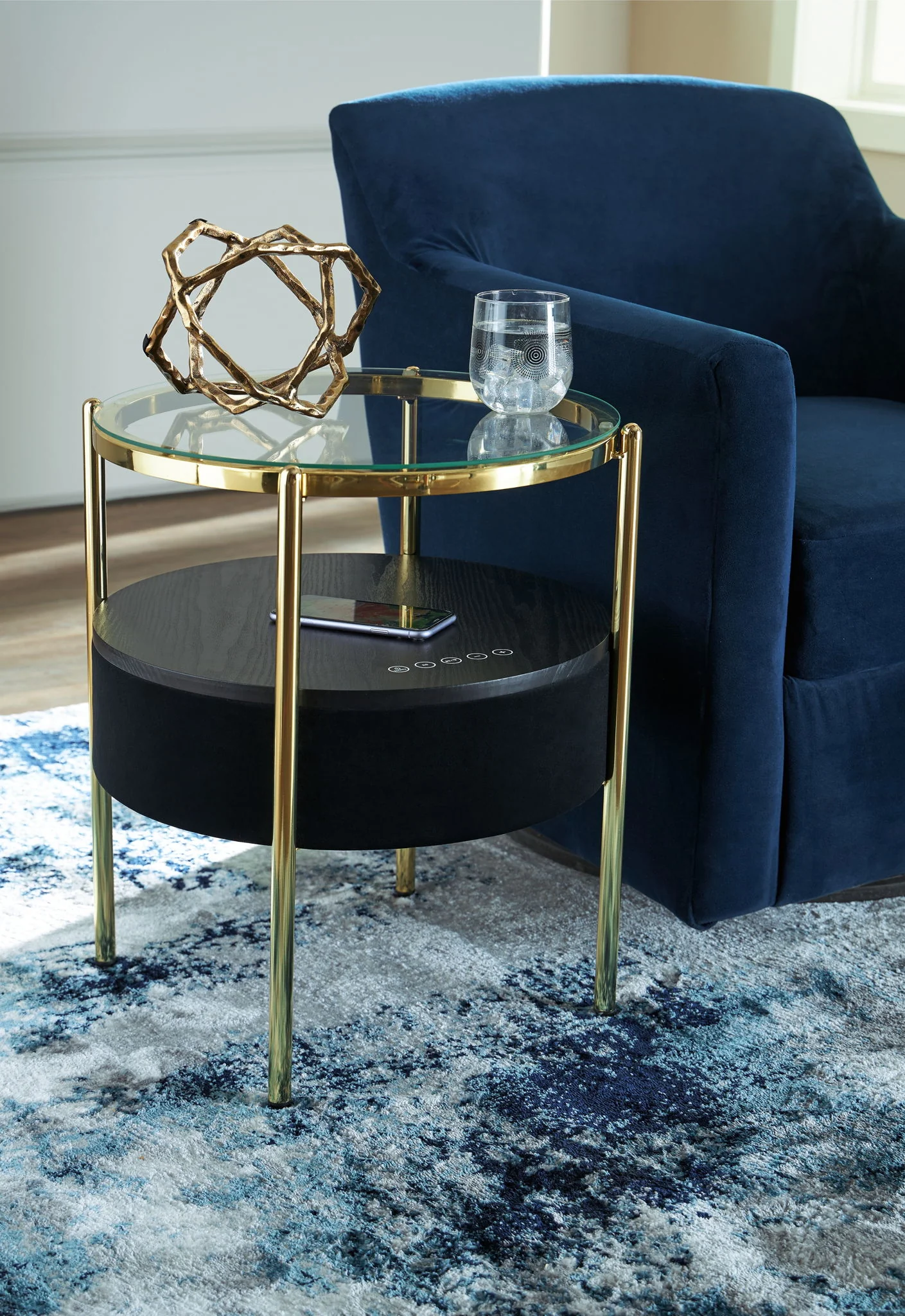 Nedman - Accent Table With Speaker - Black / Gold Finish