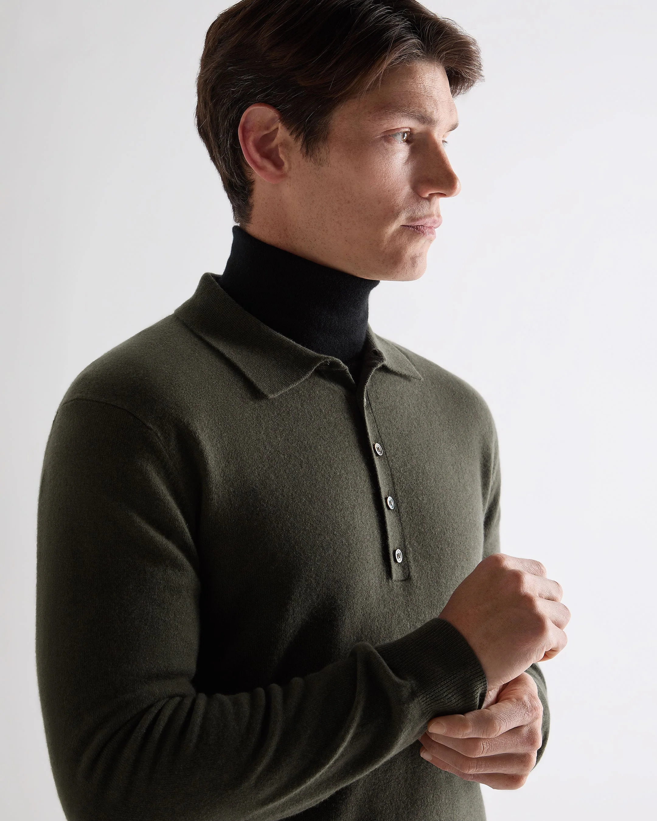 Men's Greenwich Cashmere Polo Shirt Arabica Khaki Green