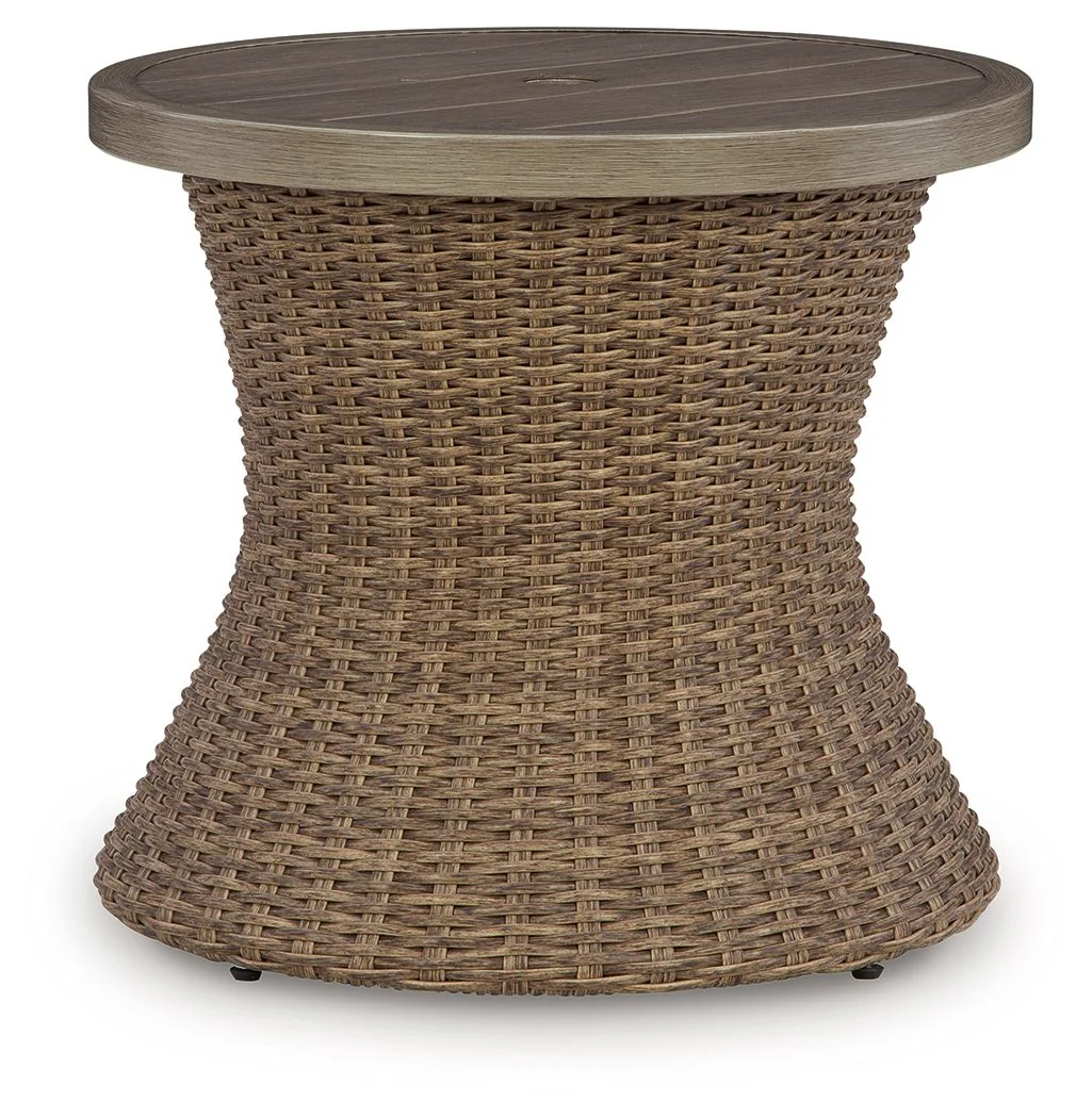 Laguna Heights - Round End Table With Umbrella Option - Beige