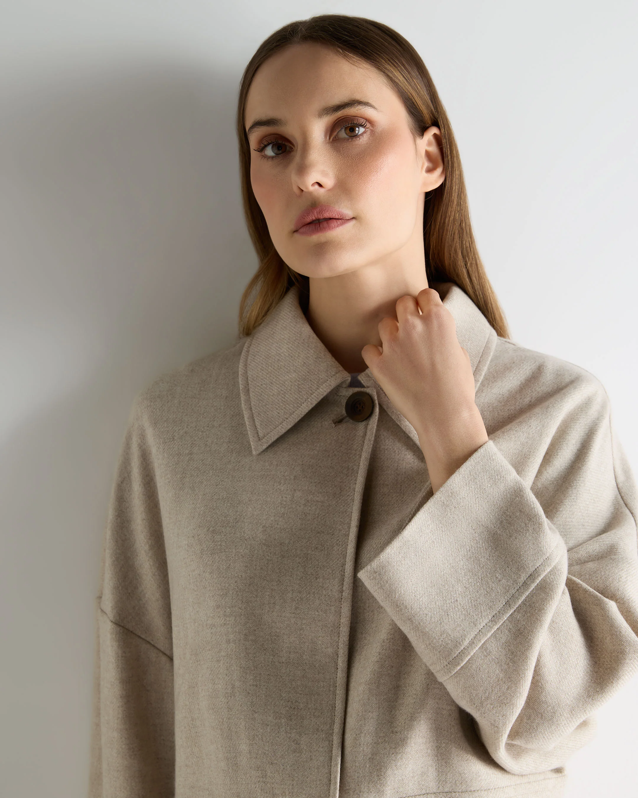 Women's Woven Cashmere Short Jacket Beige Brown