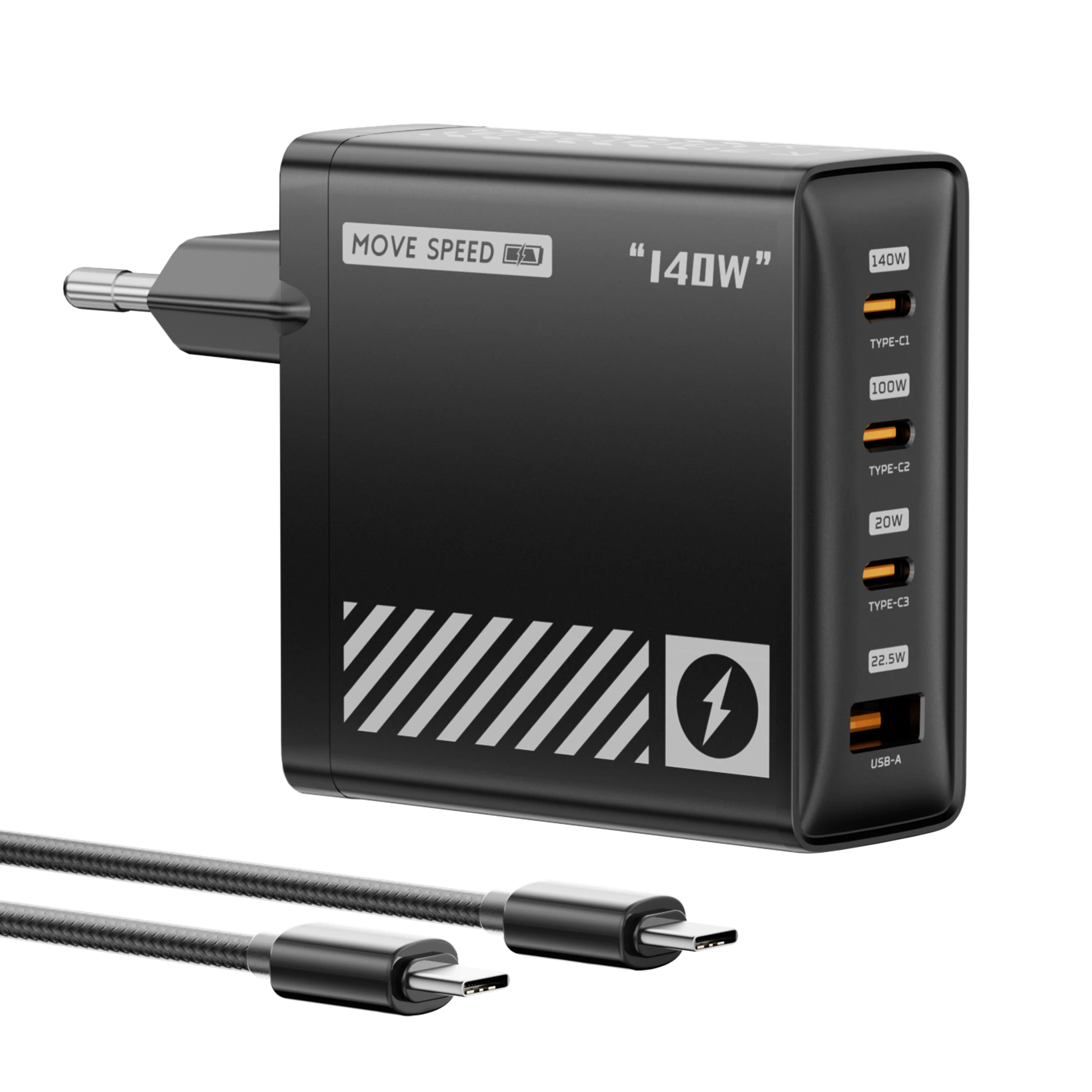 MOVESPEED 140W USB C Charger PD3.1 GaN 4-Port Compact 100W Laptop Wall Charger Foldable Plug (with 240W Cable)