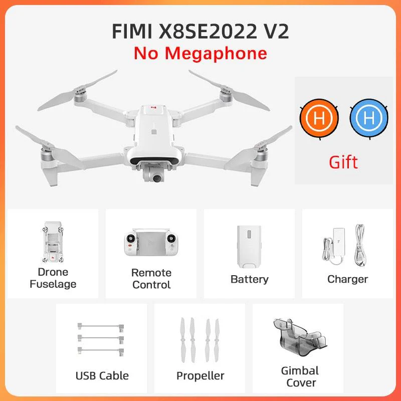 FIMI X8se 2022 V2 Drone - GPS 10km 35Mins Flight Quadcopter 3-Axis Gimbal 4K HD Camera Drone Storage Bag Case Combo Megaphone