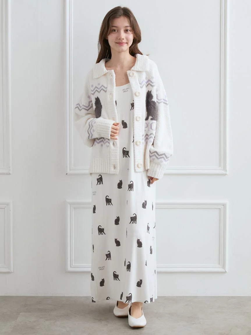 Black Cat Jacquard Collar Cardigan