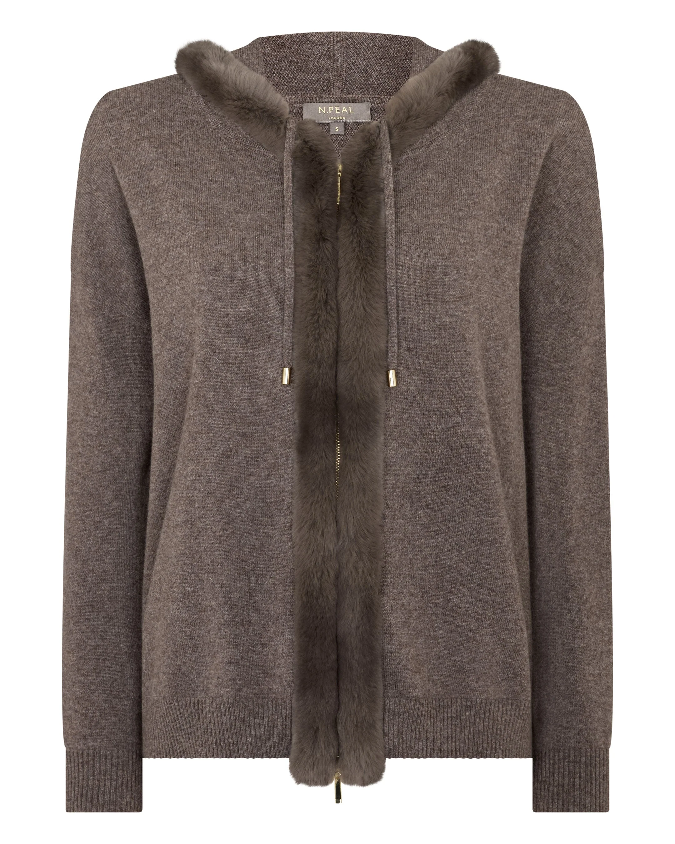 Women's Alicia Fur Trim Cashmere Hoodie Otter Brown