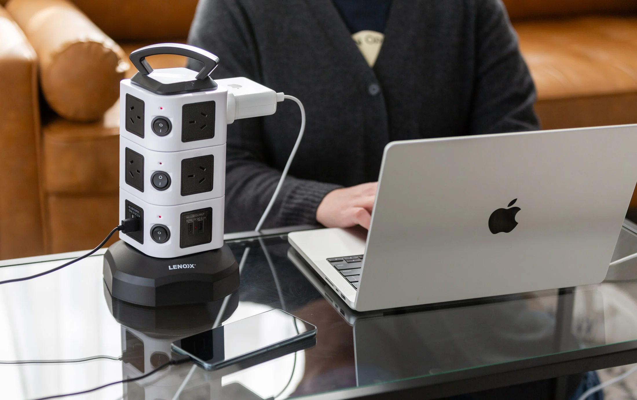 Tower Power Board w/ 10 Outlets + 2x USB-A & 2x USB-C