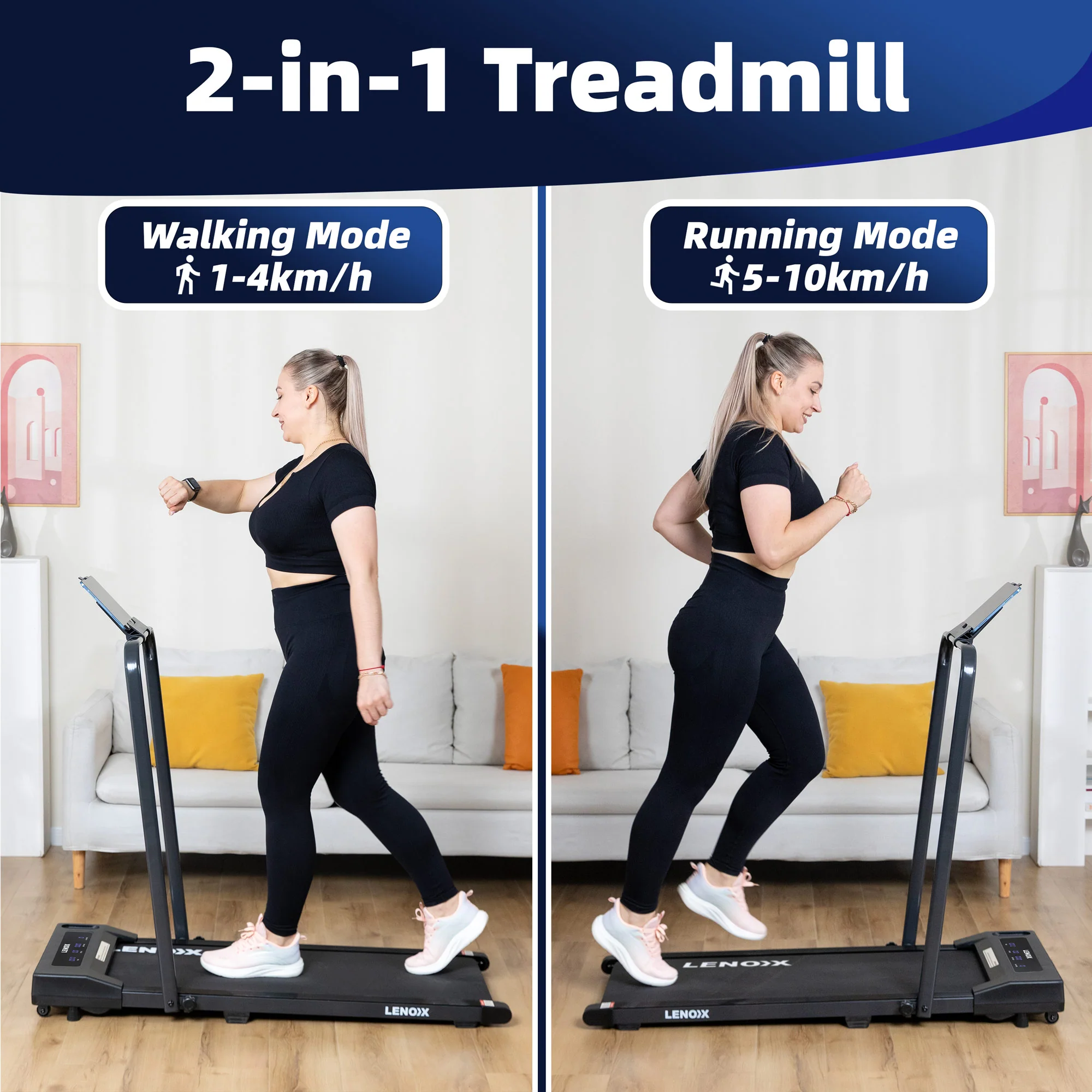 2HP Walking Pad Treadmill w/ Remote, Foldable Handrail, and Tablet Holder