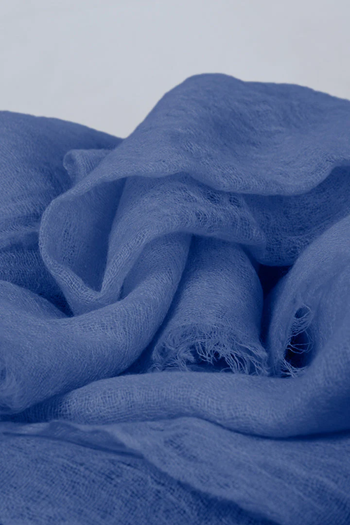 Handwoven Pure Cashmere Scarf Shawl in Blue Sapphire
