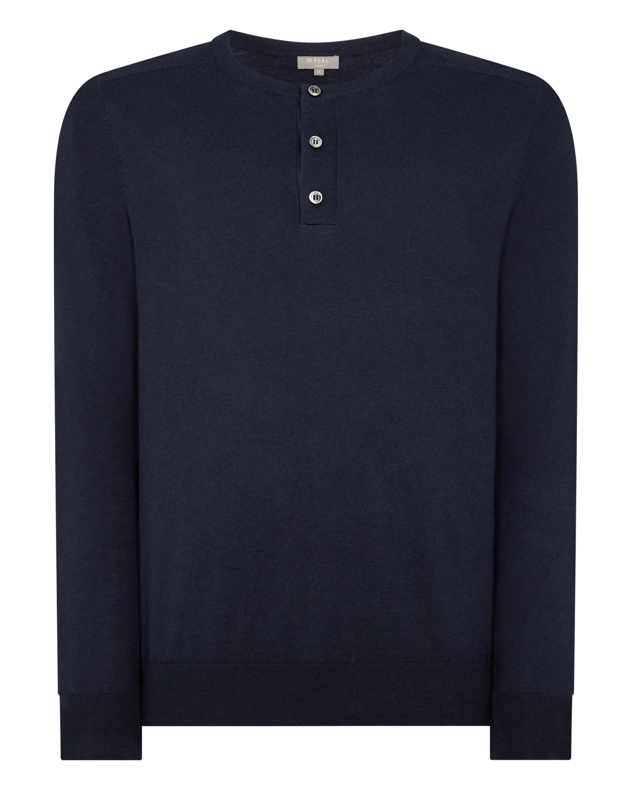 Men's Round Neck Cotton Cashmere Henley Navy Blue