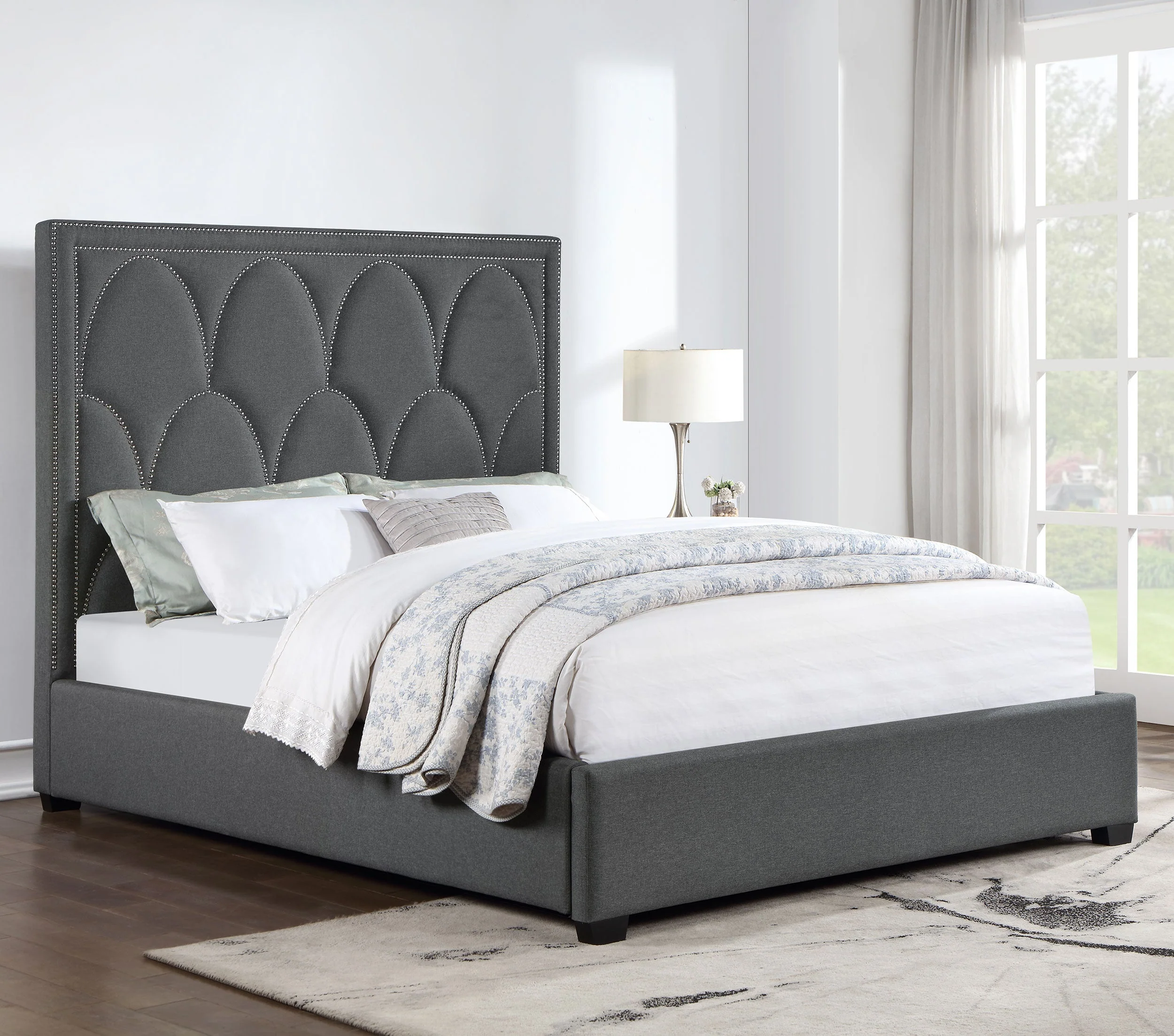 Bowfield Upholstered  Panel Bed Charcoal